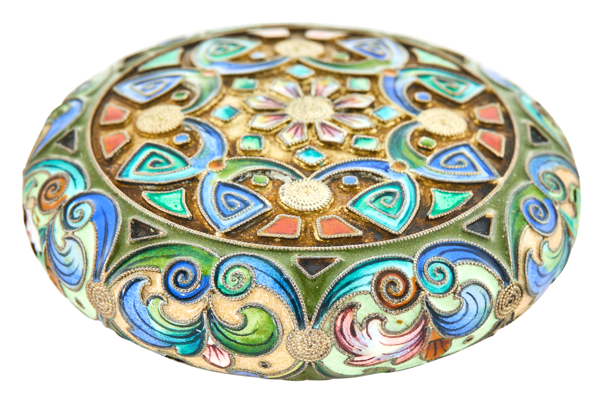 Lot image - Russian Silver-Gilt and Cloisonné Enamel Pill Box