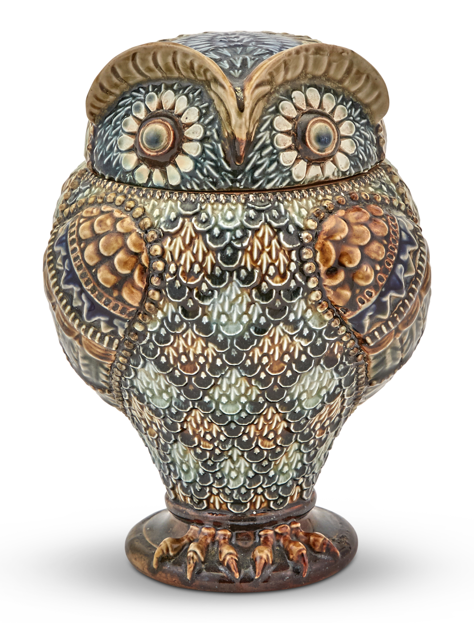 Lot image - Doulton Lambeth Stoneware Lidded Owl Jar