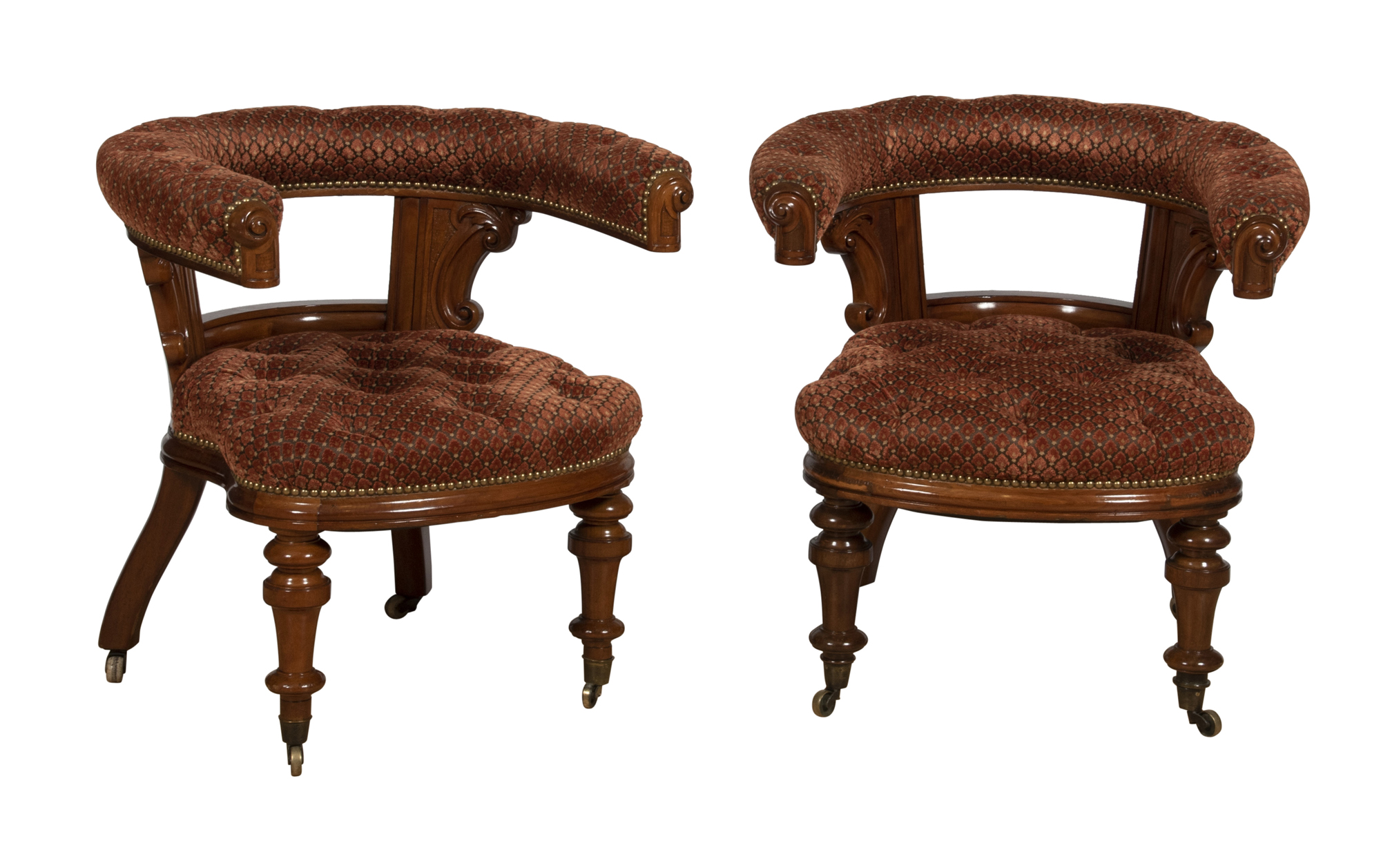 Lot image - Pair of William IV Tufted Upholstered Mahogany Library Chairs