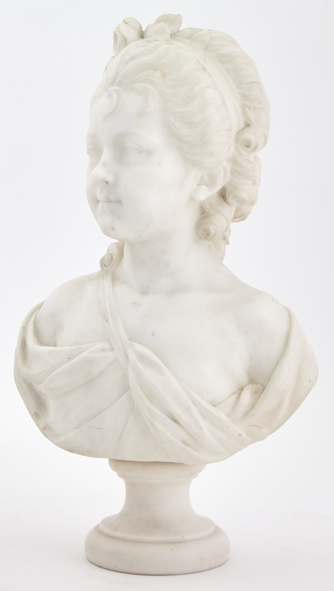 Lot image - White Marble Bust of a Young Girl