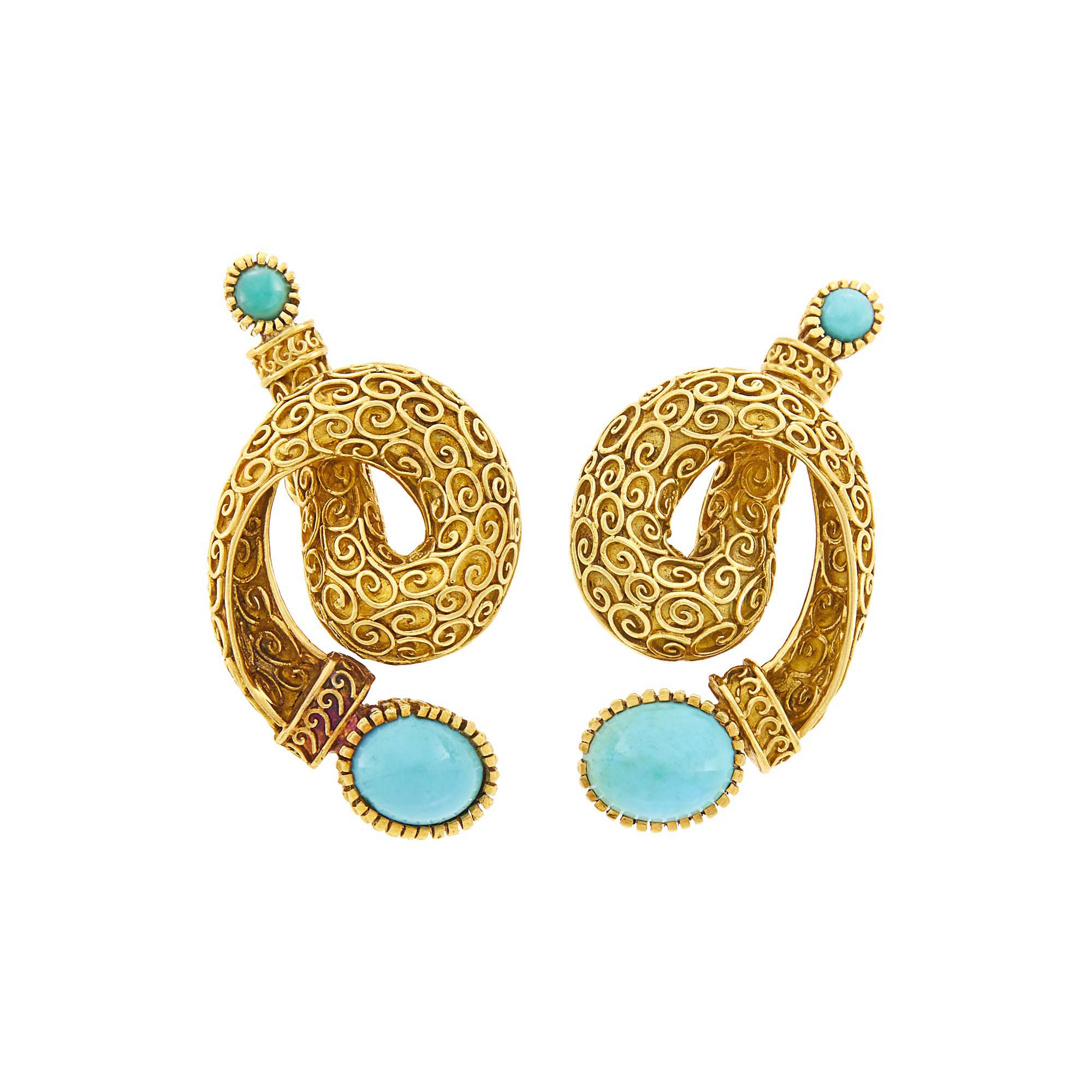 Lot image - Ilias Lalaounis Pair of Gold and Turquoise Earclips