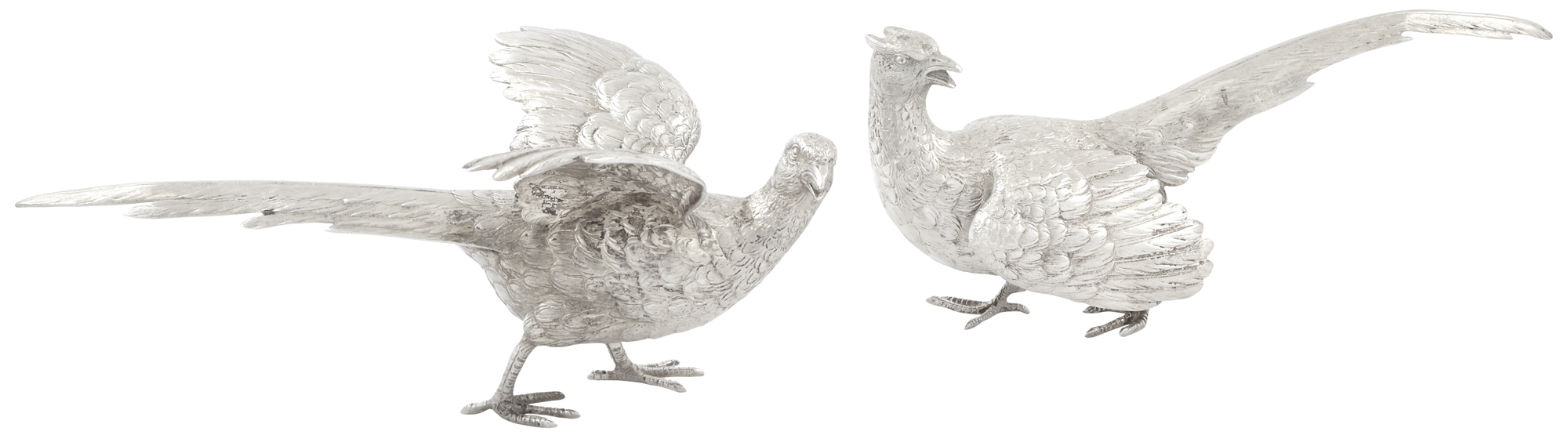 Lot image - Pair of German Sterling Silver Pheasants