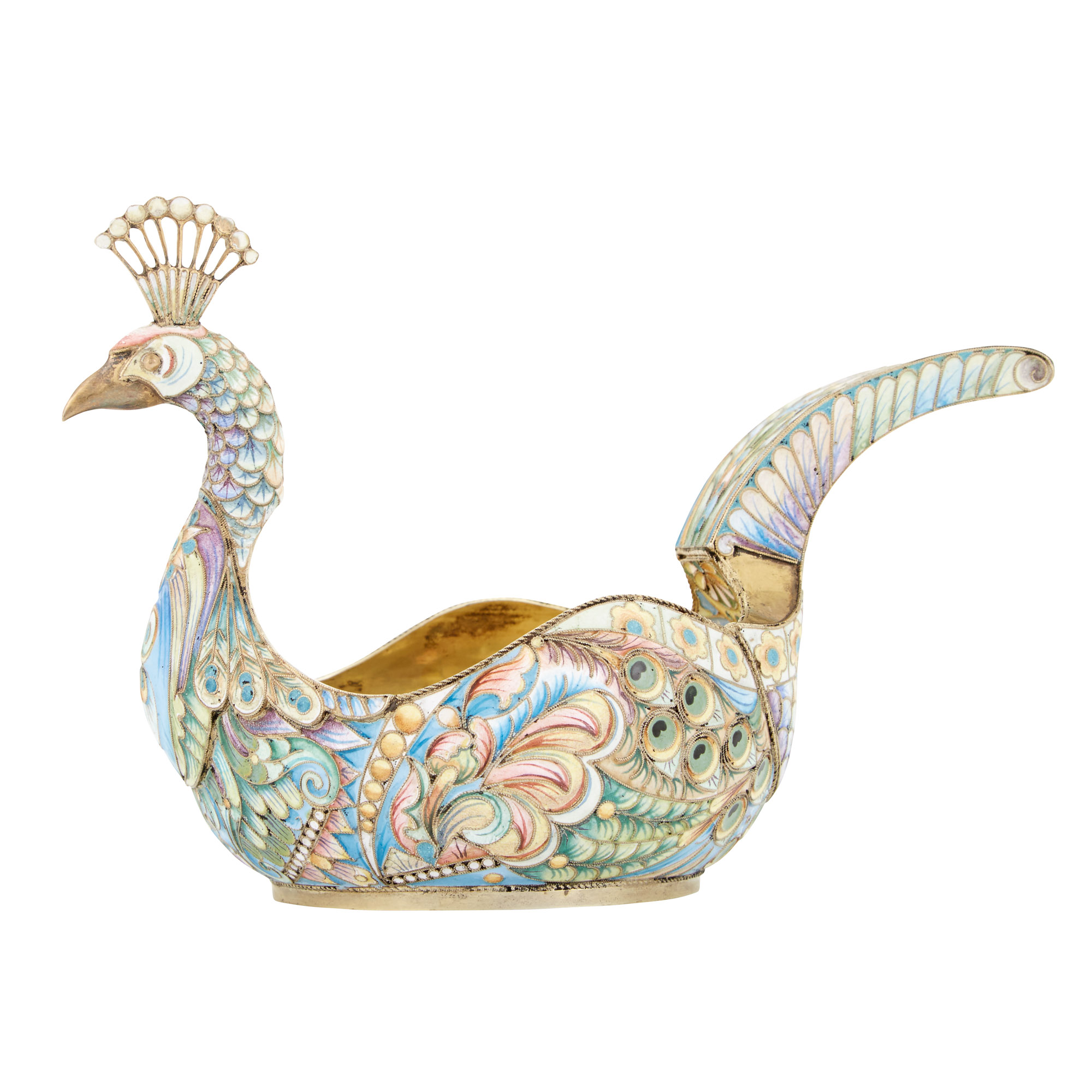 Lot image - Russian Silver-Gilt and Cloisonné Enamel Kovsh