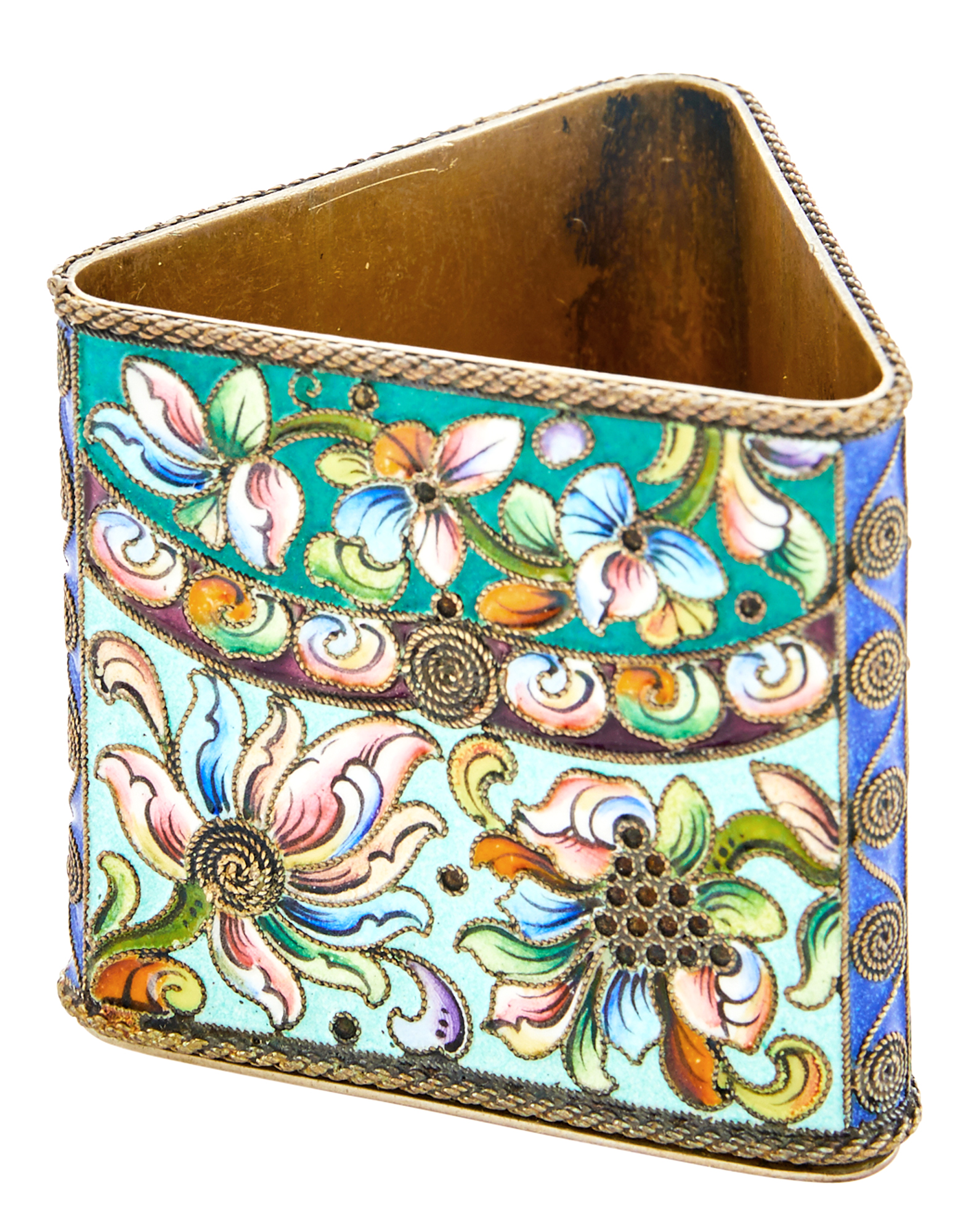 Lot image - Russian Silver-Gilt and Cloisonné Enamel Dish