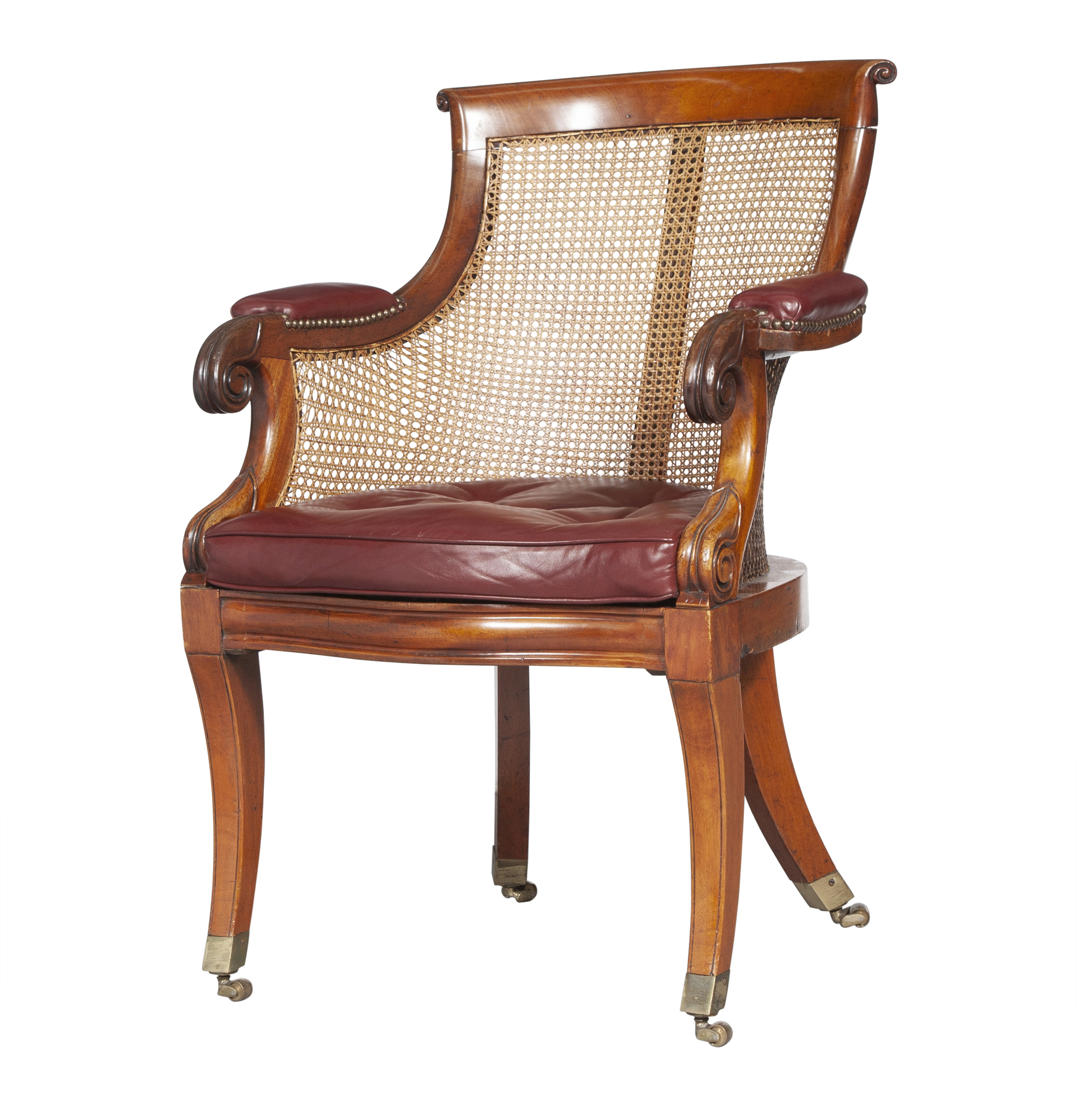 Lot image - Regency Mahogany Caned and Leather Armchair