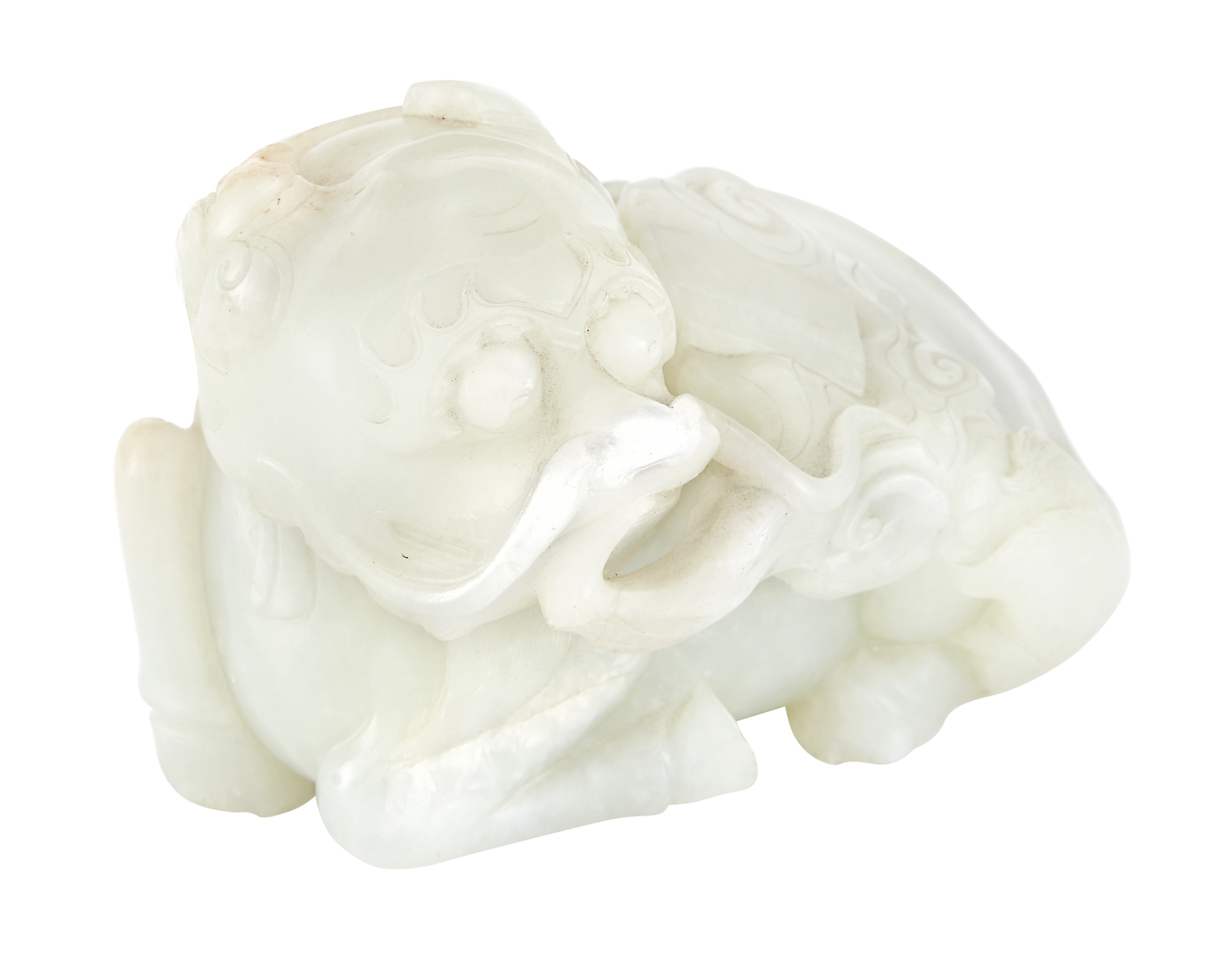 Lot image - Chinese White Jade Figure of a Qilin