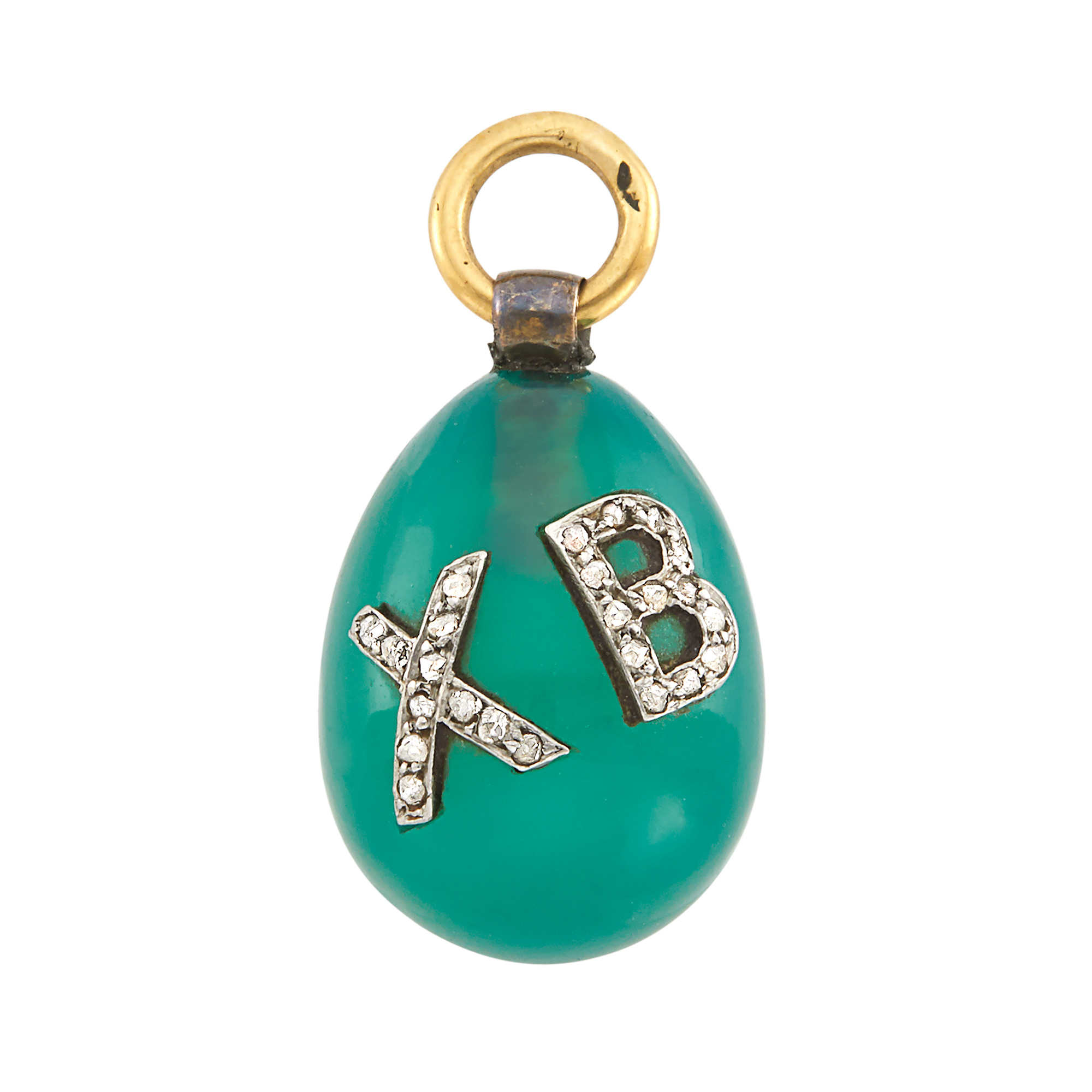 Lot image - Russian Jeweled Chrysoprase Pendant Egg