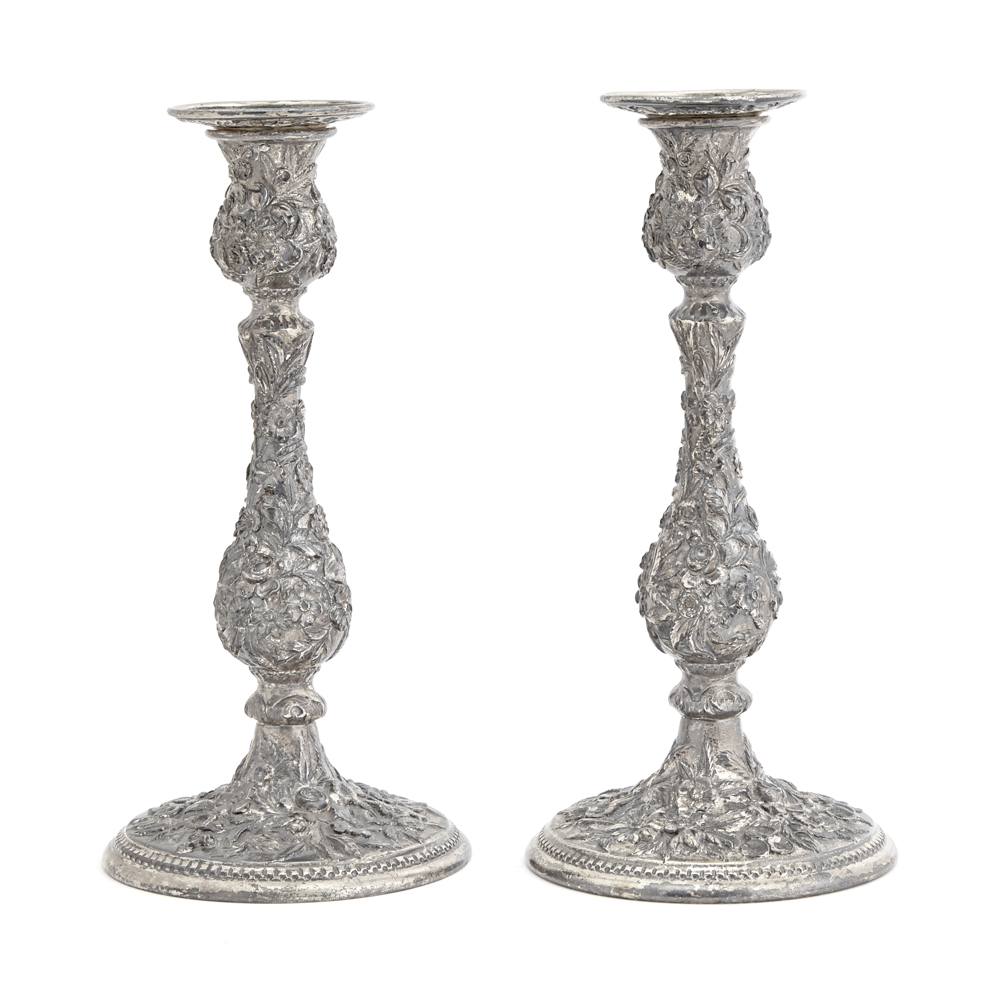 Lot image - Pair of S. Kirk & Son Co. Sterling Silver Candlesticks