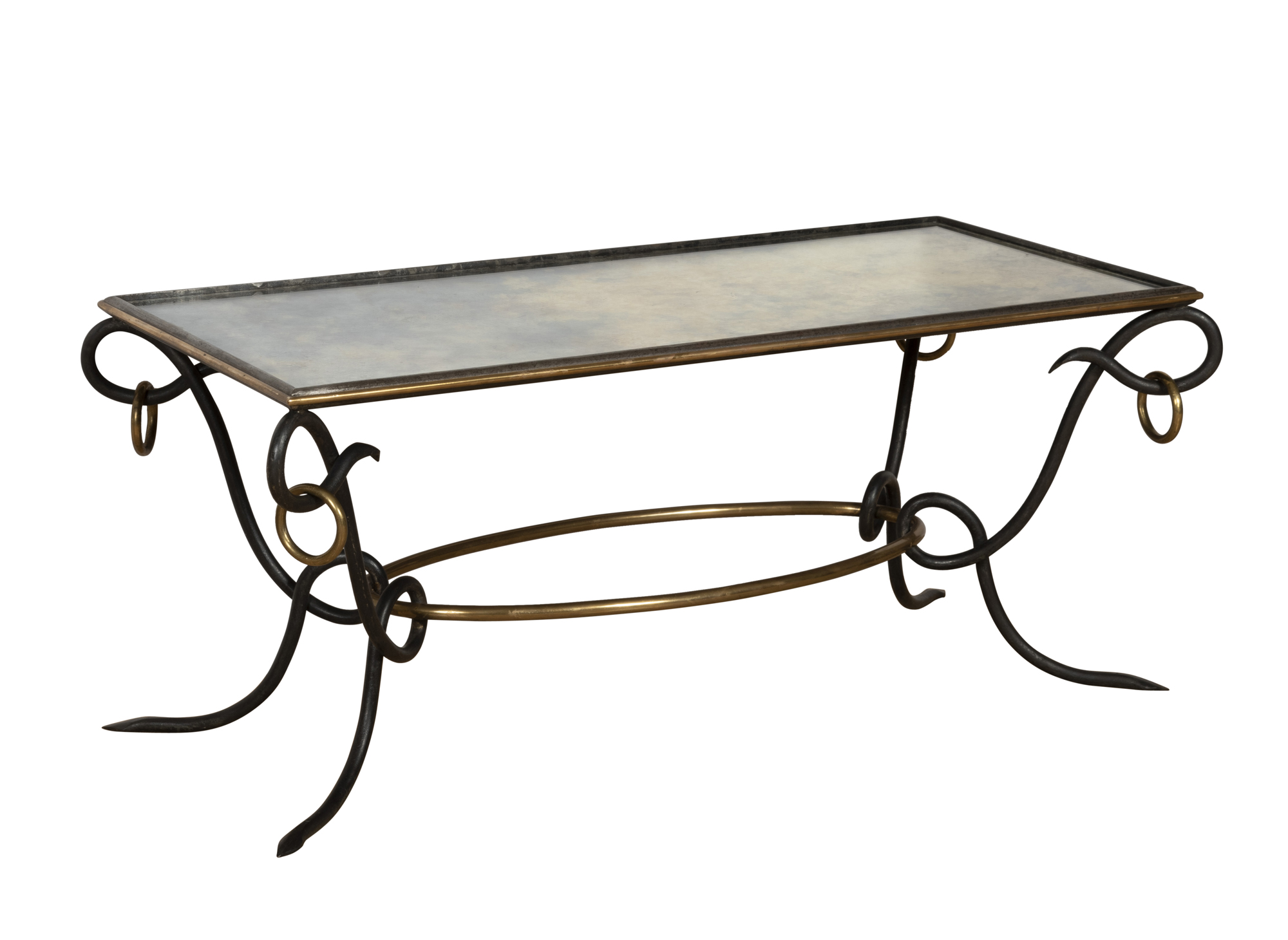 Lot image - Gilt and Patinated Metal Mirror Top Low Table