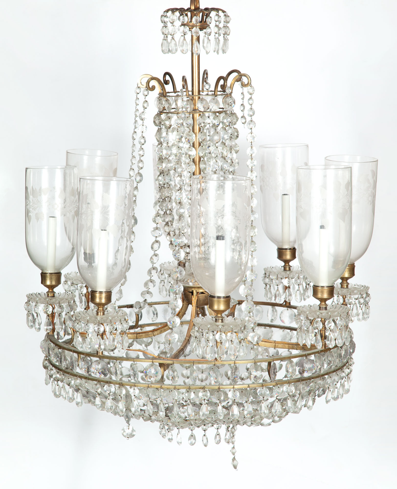 Lot image - Regency Style Gilt-Metal and Cut-Glass Eight Light Chandelier
