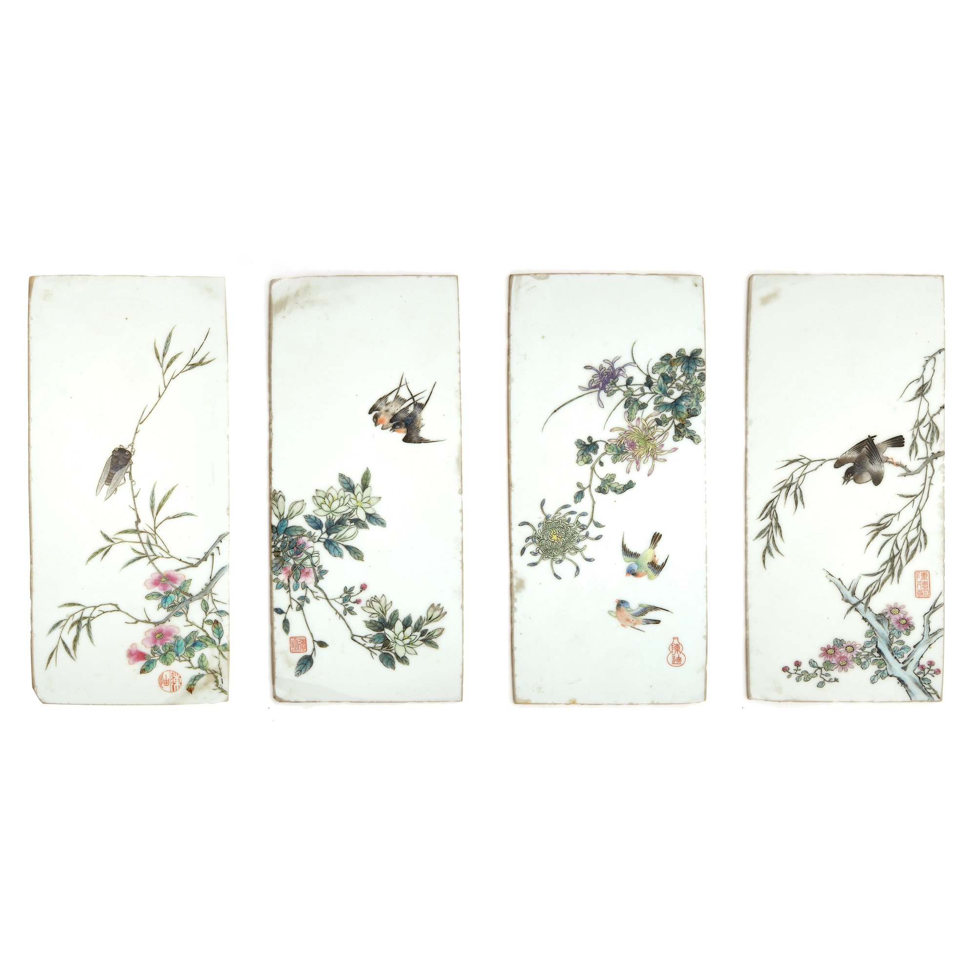 Lot image - Set of Four Chinese Famille Rose Porcelain Plaques