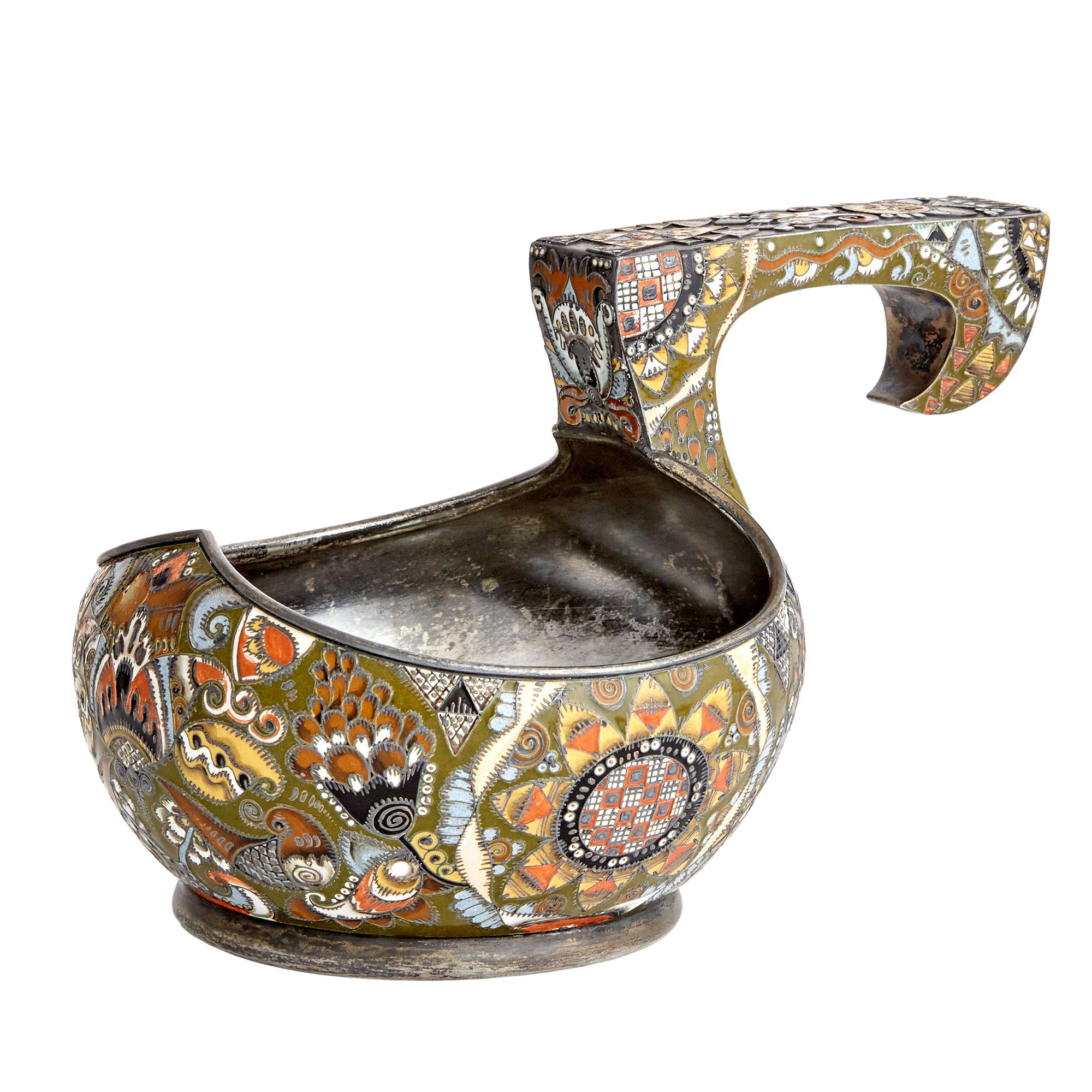 Lot image - Fabergé Silver-Gilt and Cloisonné Enamel Kovsh