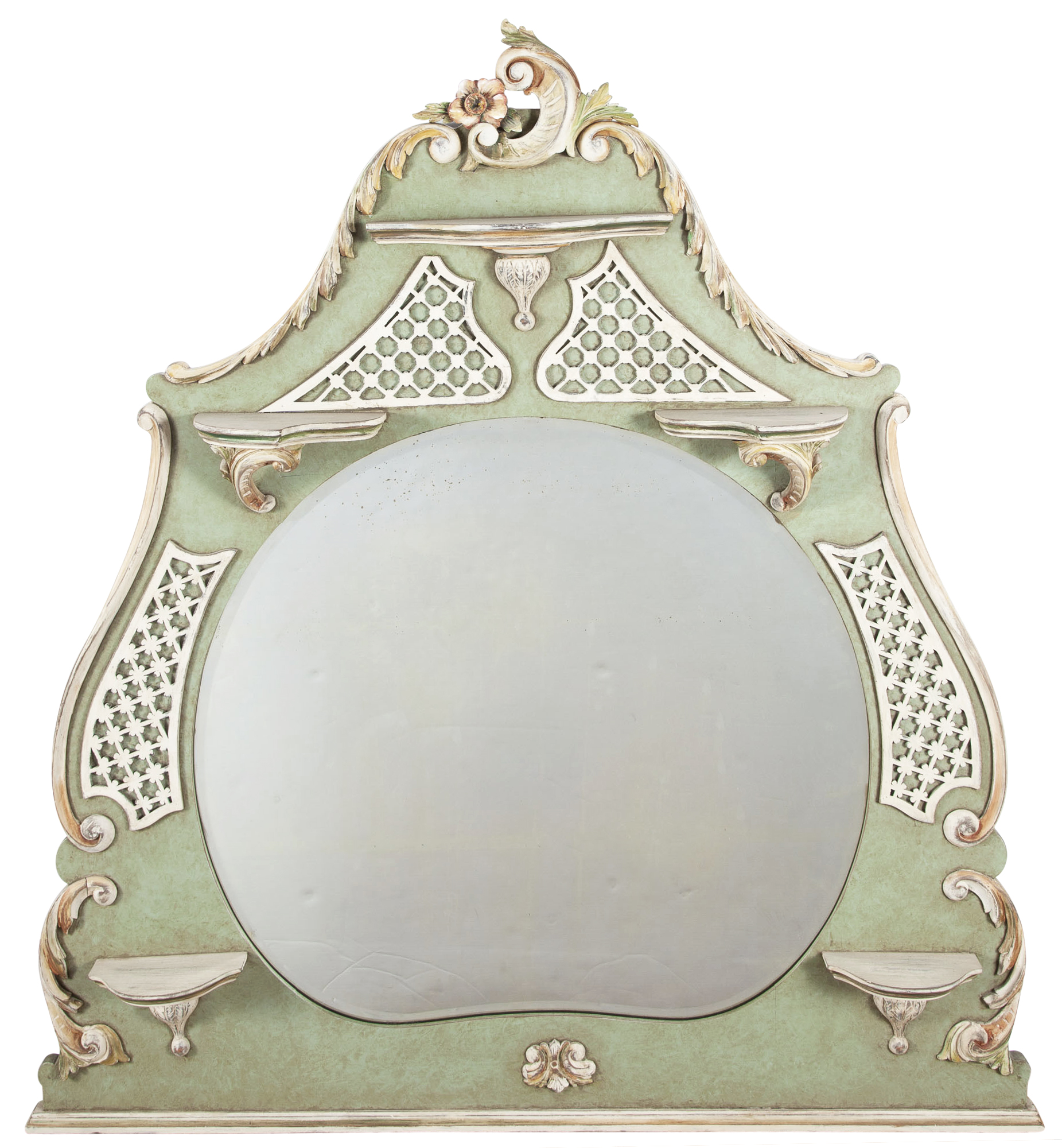 Lot image - Rococo Style Green-Painted Overmantel Mirror