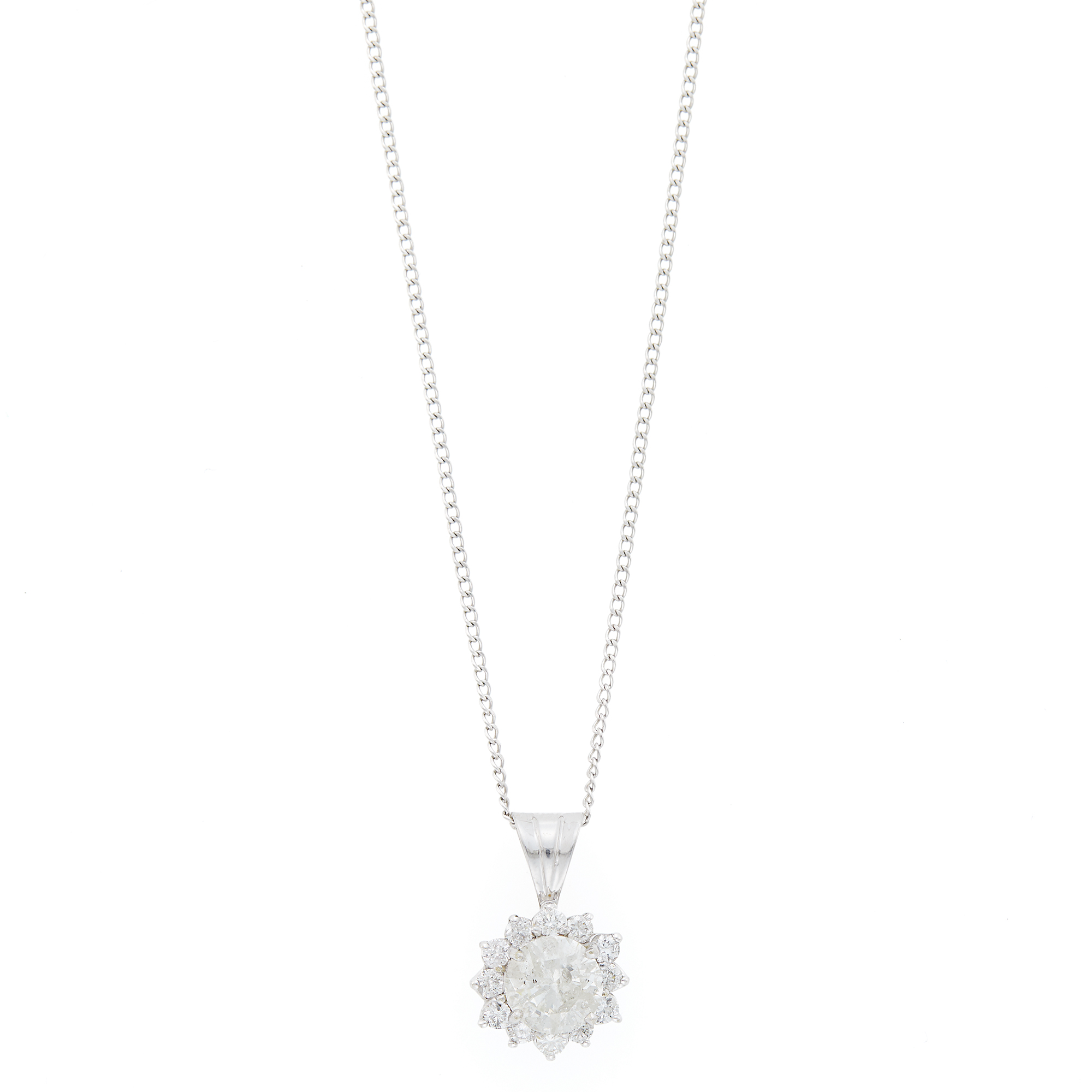 Lot image - White Gold and Diamond Pendant-Necklace