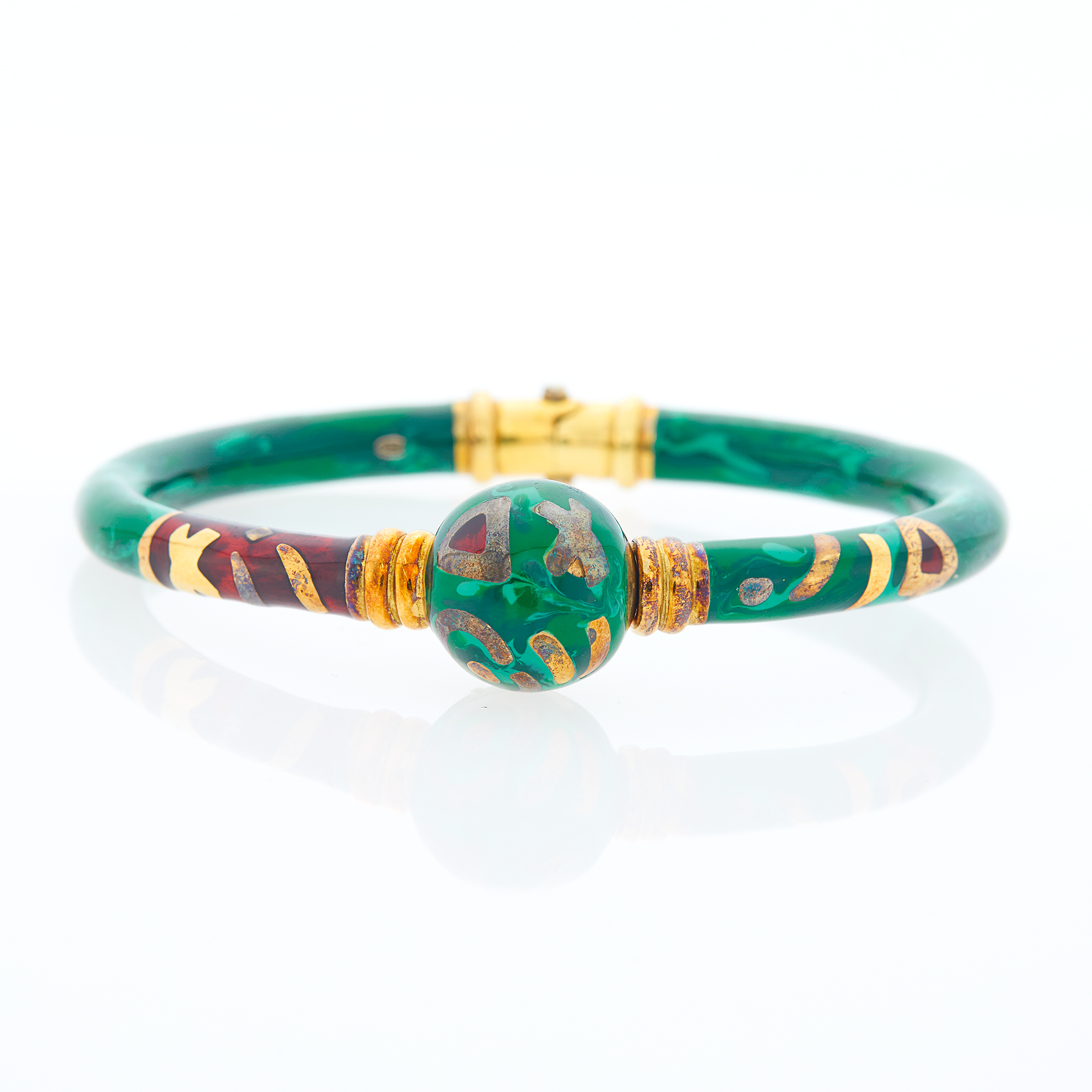 Lot image - Fidia Gioielli Gold and Malachite Lacquer Bangle Bracelet