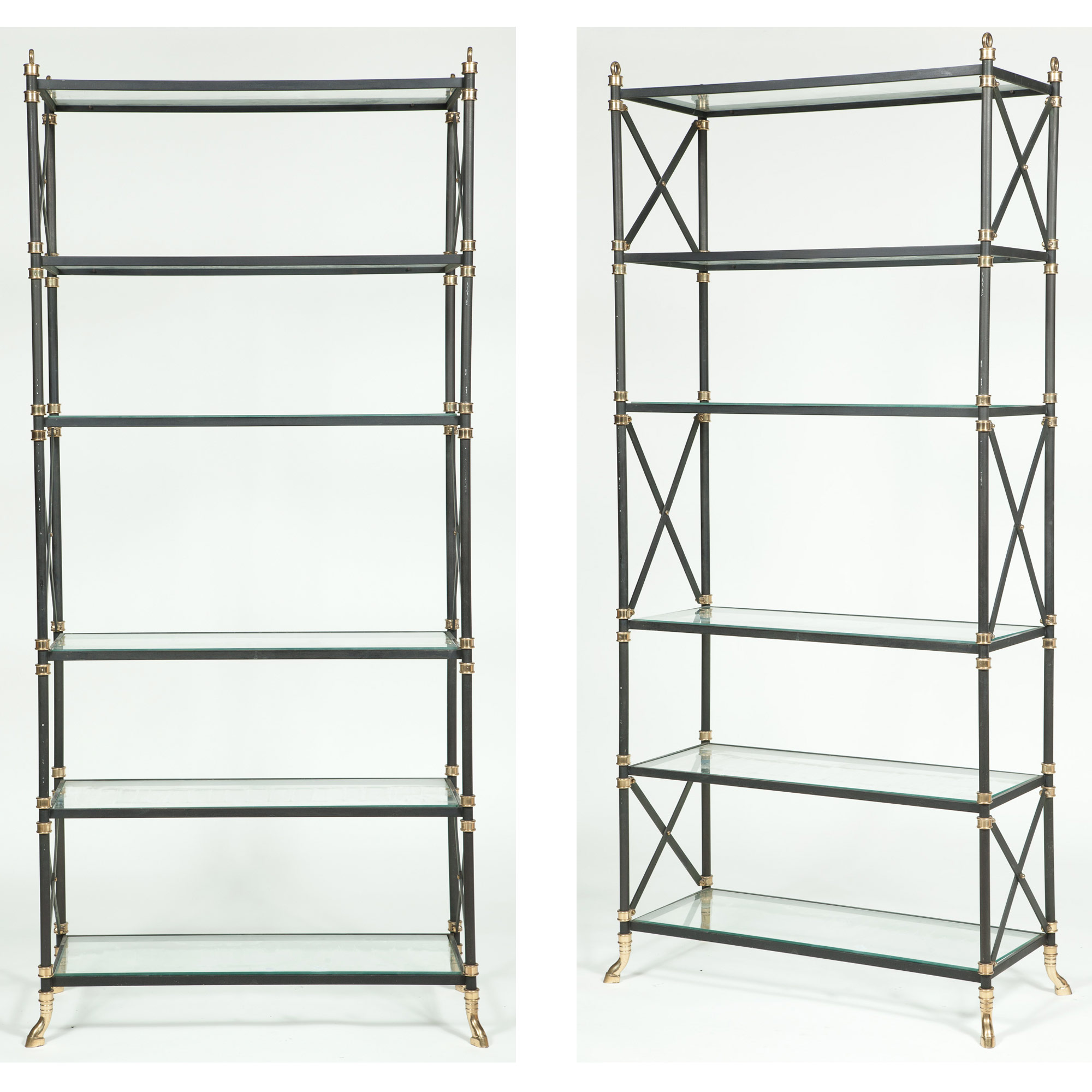 Lot image - Pair of Brass and Black-Painted Metal Etagères