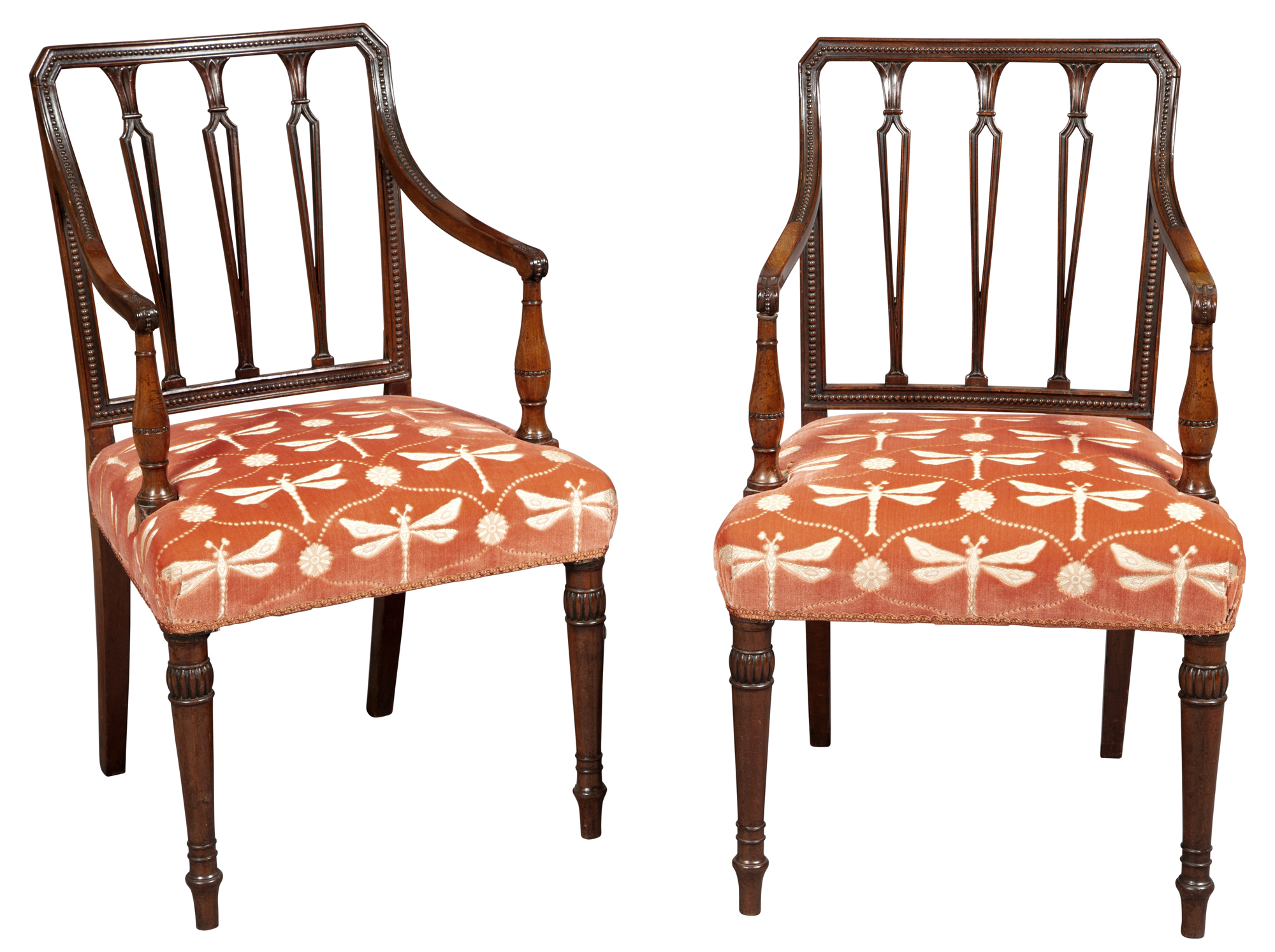 Lot image - Pair of George III Upholstered Mahogany Open Armchairs