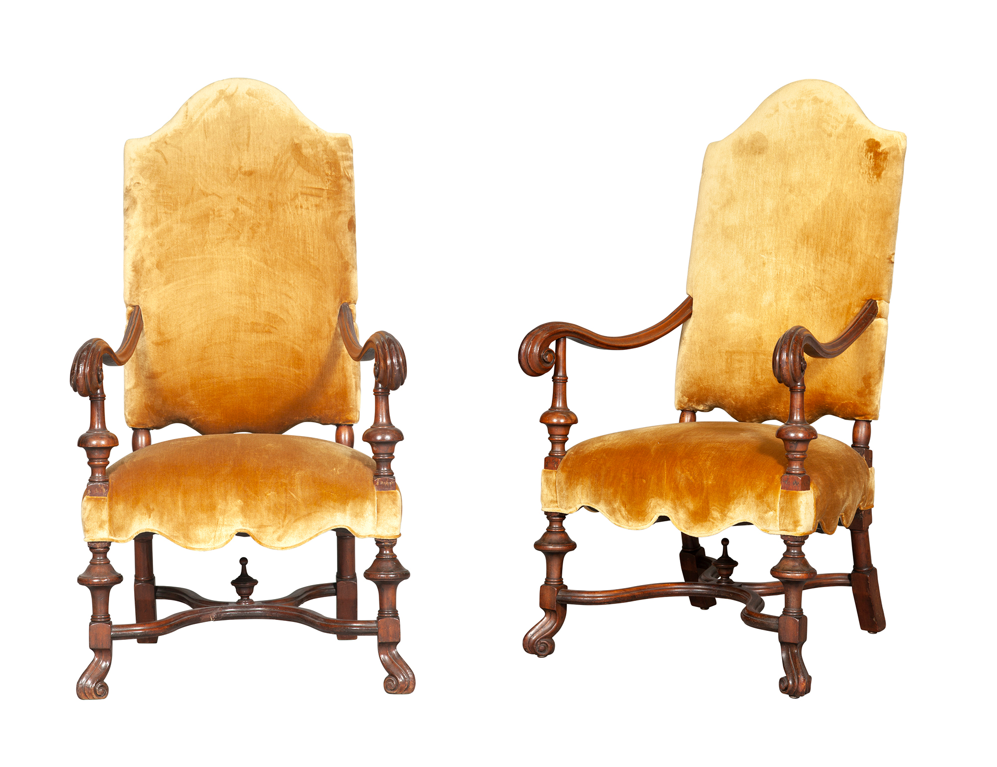 Lot image - Pair of Italian Baroque Style Walnut Open Armchairs