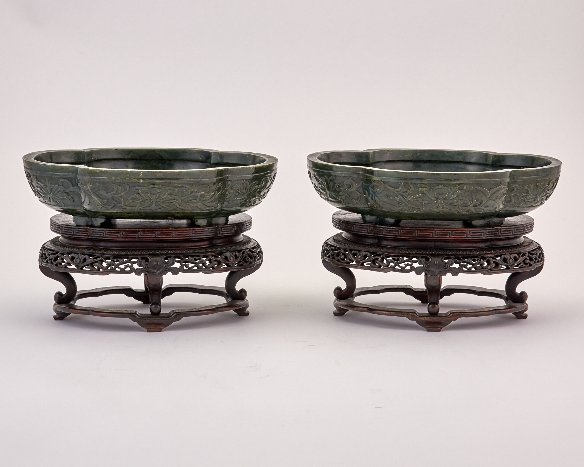 Lot image - A Pair of Spinach Jade Bowls