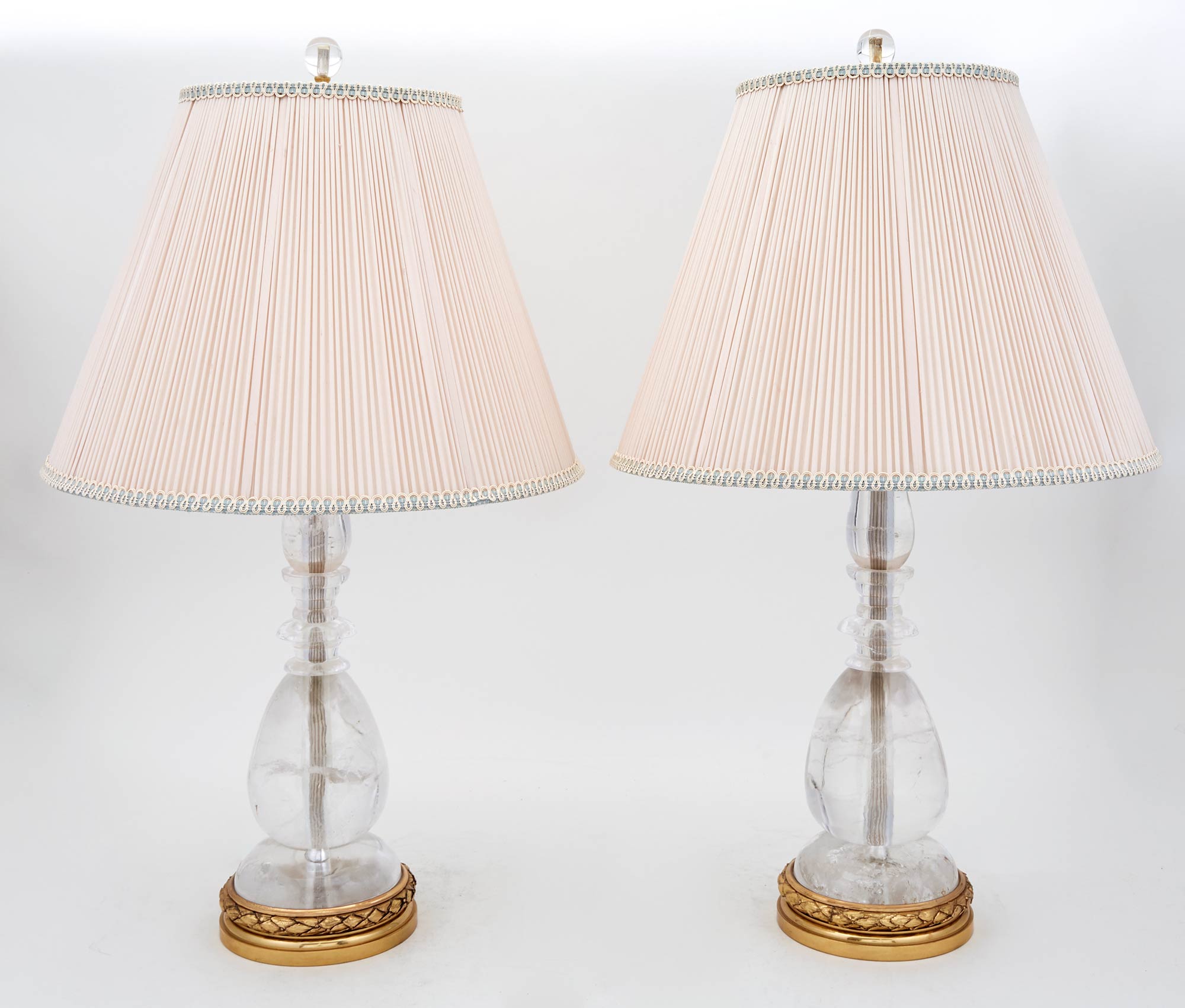 Lot image - Pair of Rock Crystal and Gilt-Metal Lamps