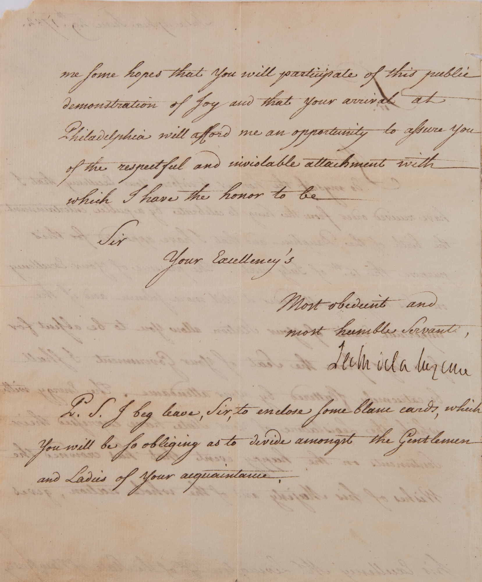Lot image - LA LUZERNE, CESAR HENRI, Comte de  Letter signed to Governor Livingston of New Jersey announcing the birth of the Dauphin, 1782.