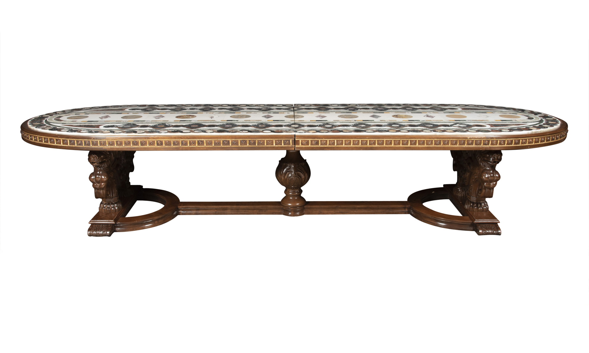 Lot image - Italian Renaissance Style Carved Oak and Specimen Marble Dining Table