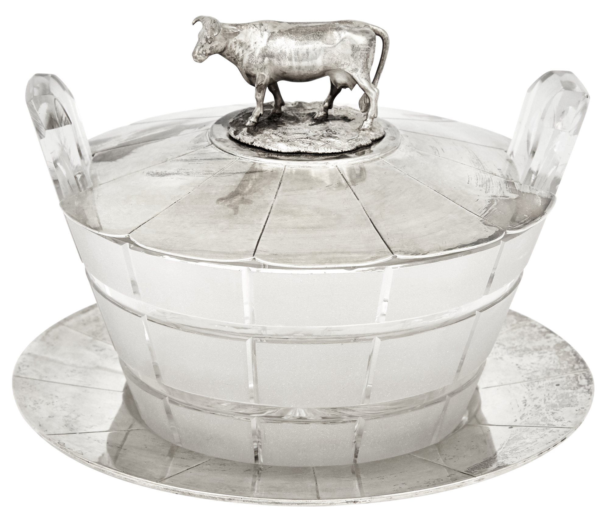 Lot image - Victorian Sterling Silver and Glass Butter Tub and Stand