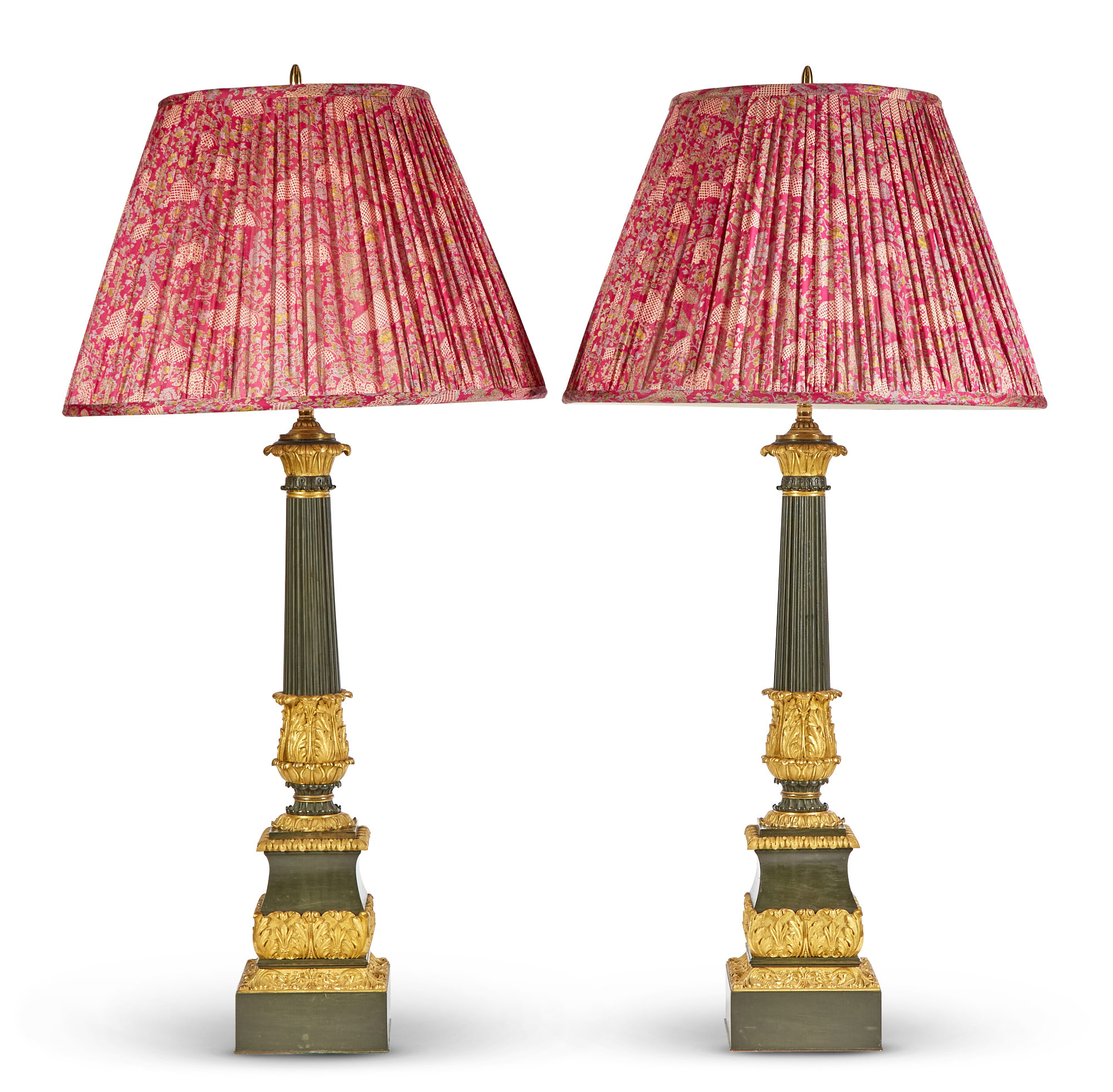 Lot image - Pair of Restauration Style Gilt and Patinated Bronze Lamps