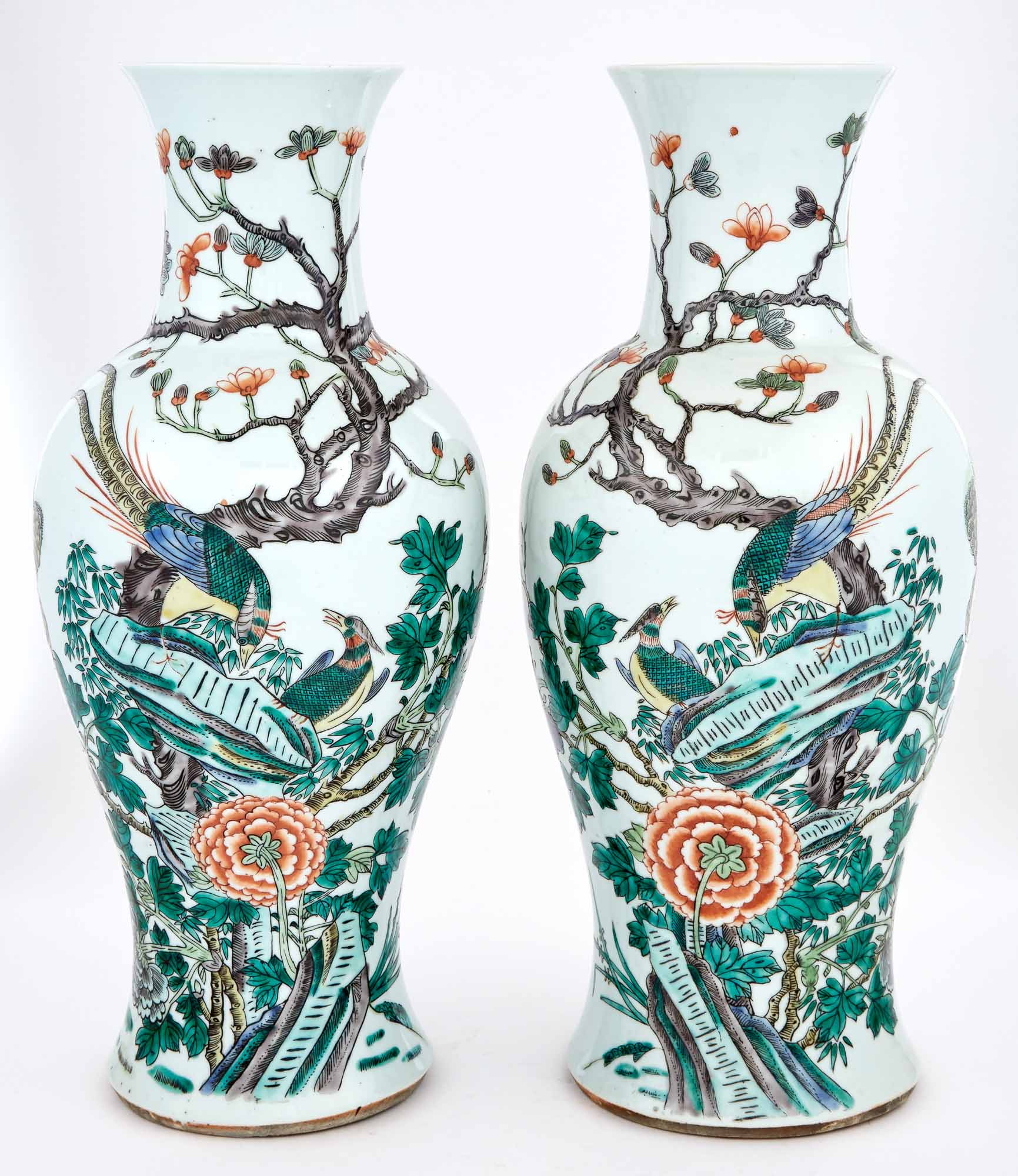 Lot image - Pair of Chinese Famille Verte Porcelain Vases