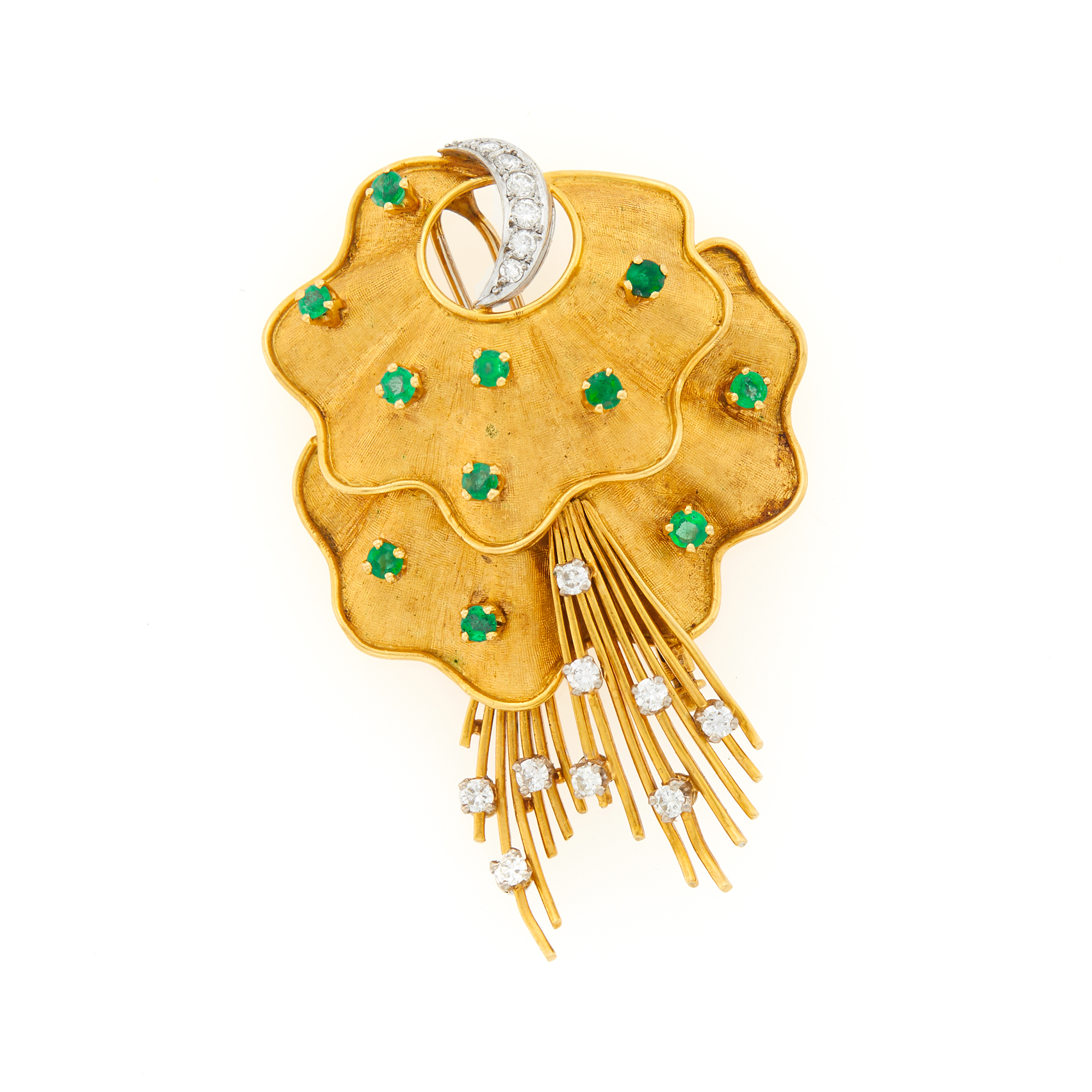 Lot image - Two-Color Gold, Emerald and Diamond Brooch