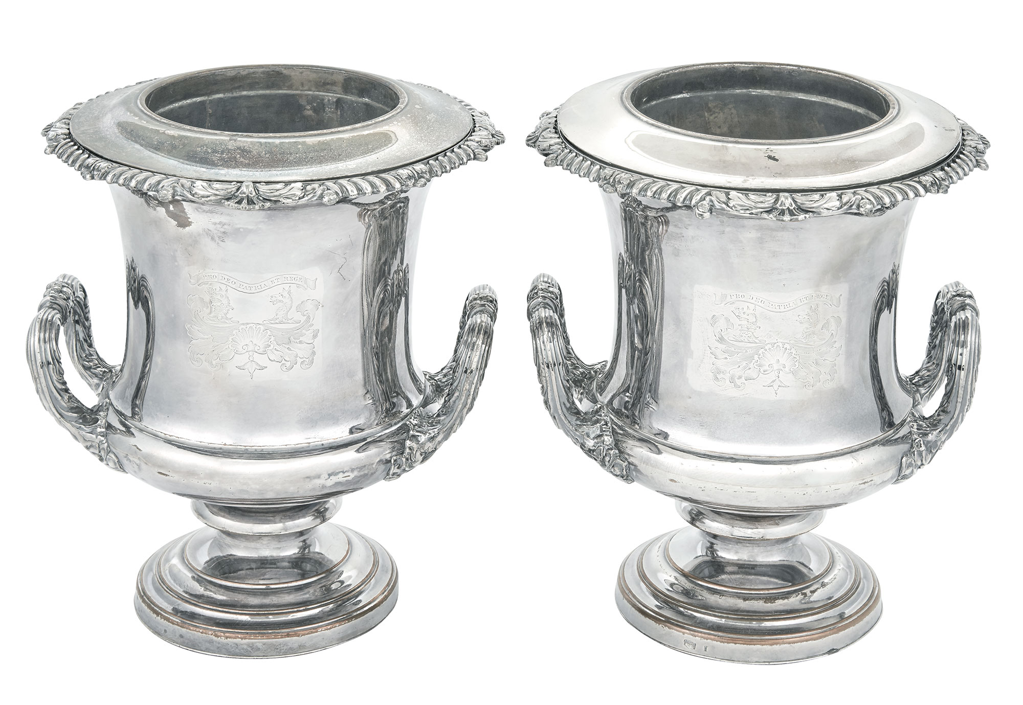 Lot image - Pair of Sheffield Plate Wine Coolers