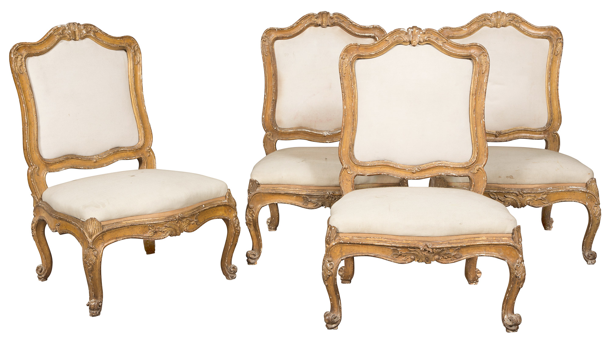 Lot image - Set of Four Louis XV Painted Low Side Chairs