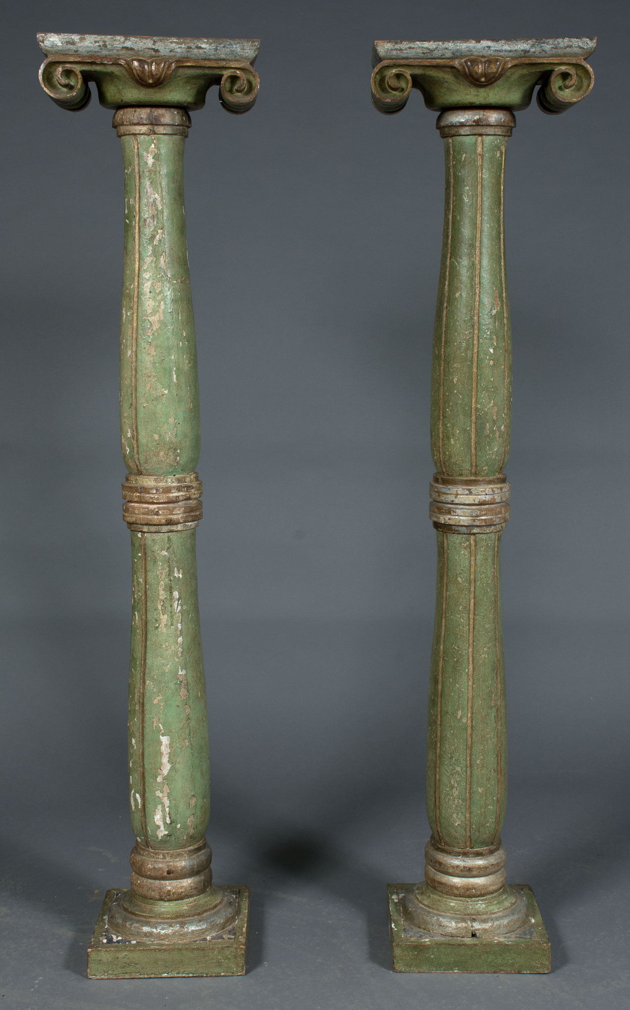 Lot image - Pair of Painted and Parcel-Gilt Columns