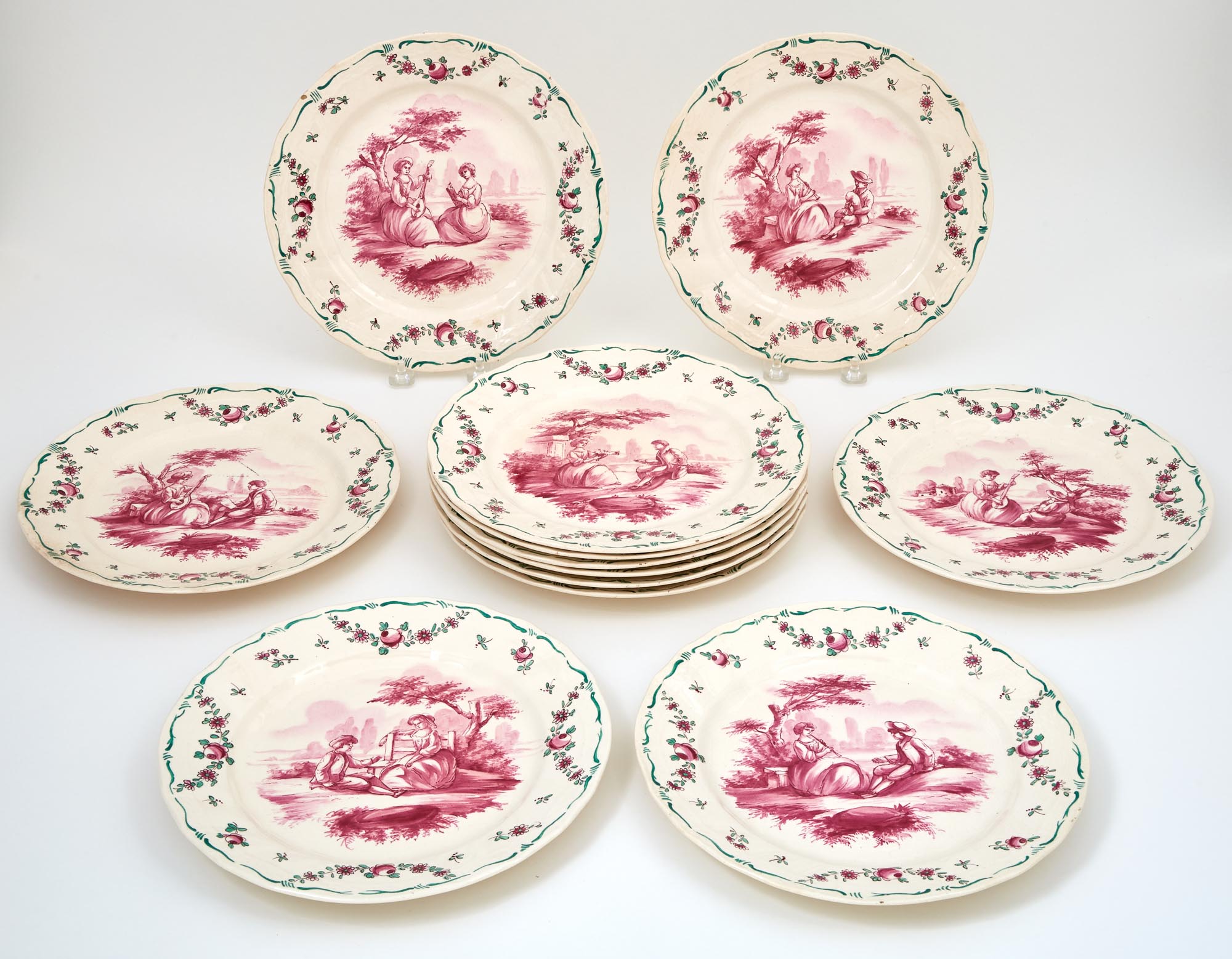 Lot image - Set of Twelve French Hand-Painted Porcelain Plates