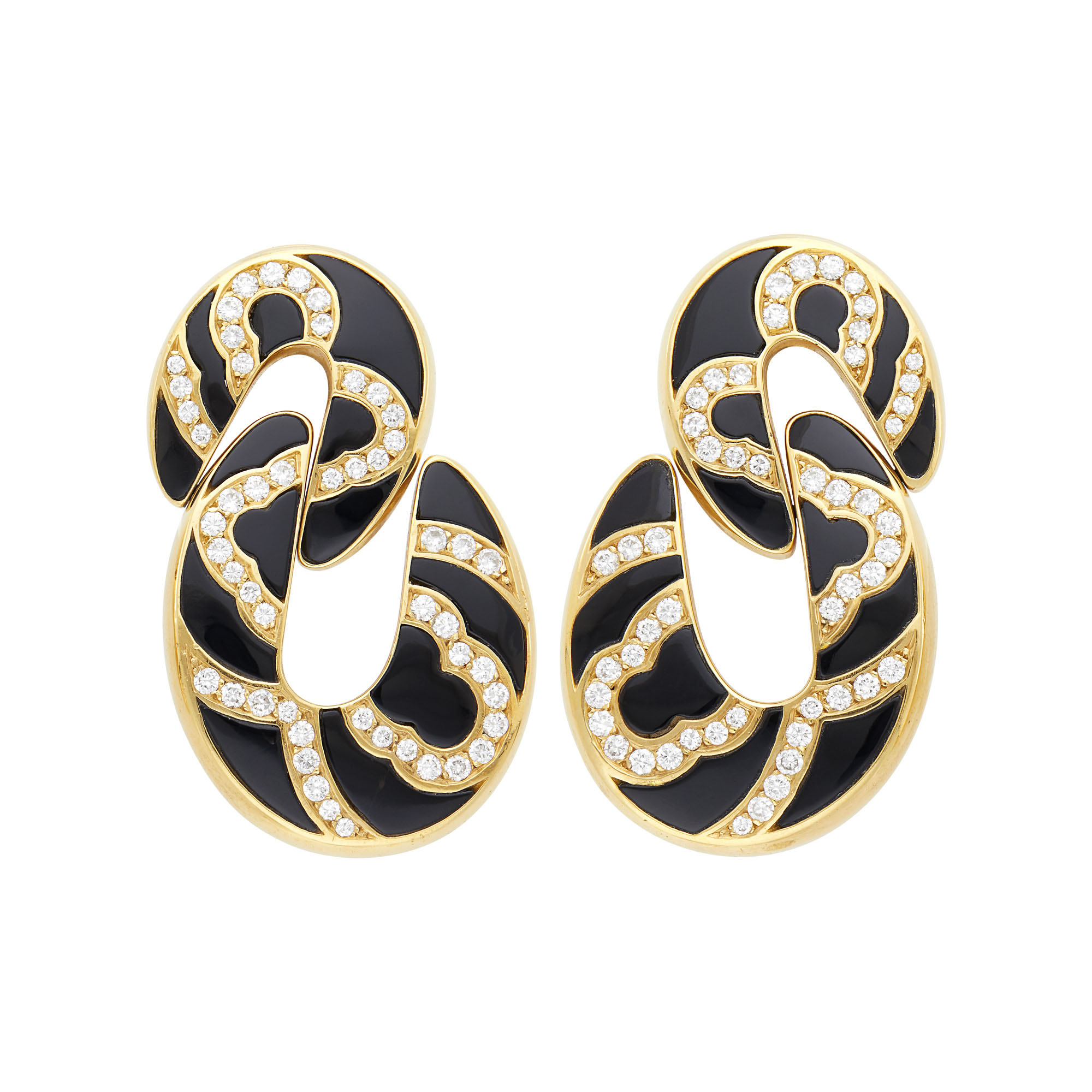 Lot image - Bulgari Pair of Gold, Black Onyx and Diamond Pendant-Earclips, France