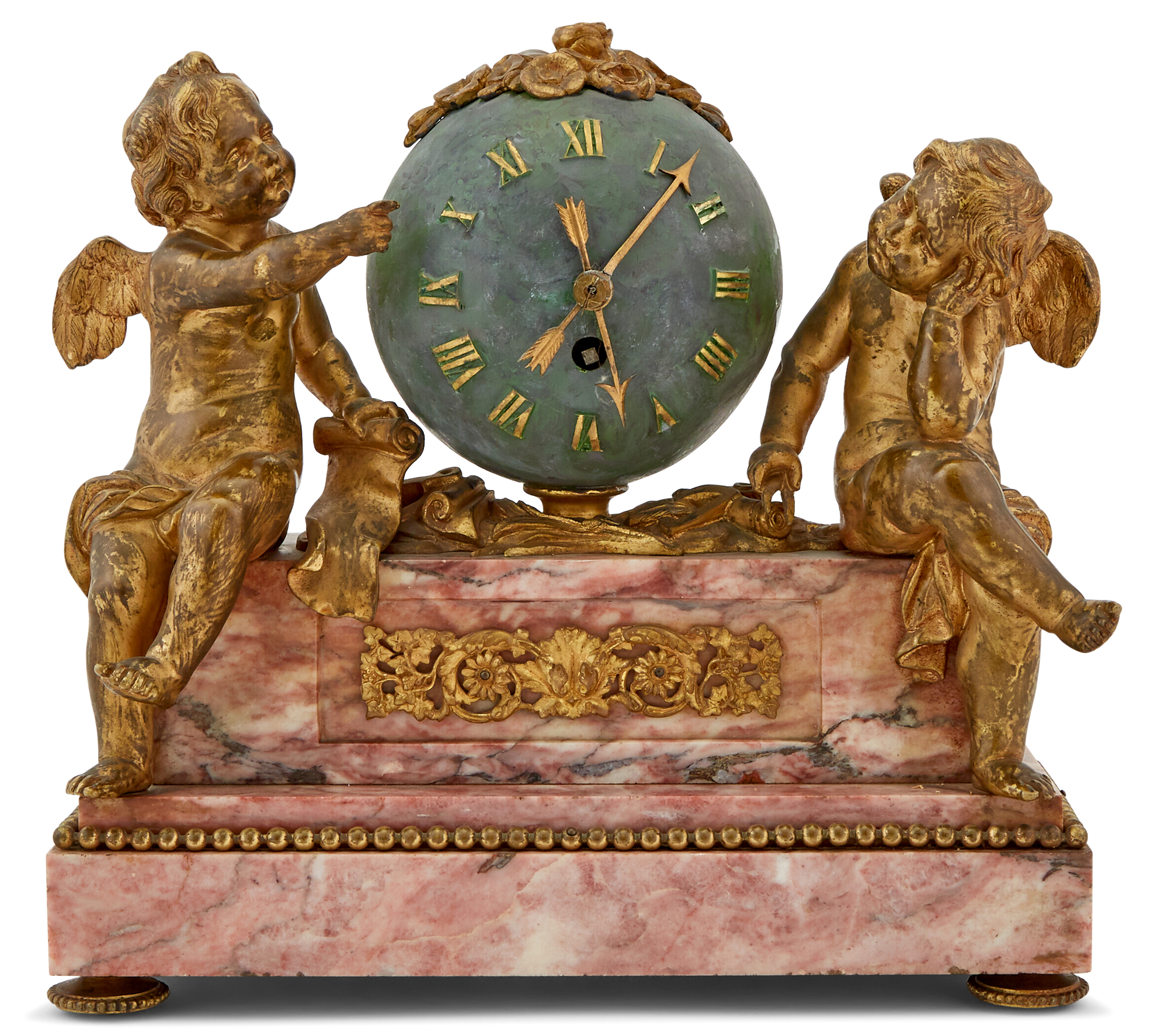 Lot image - Louis XVI Style Gilt-Bronze Painted Metal and Marble Clock