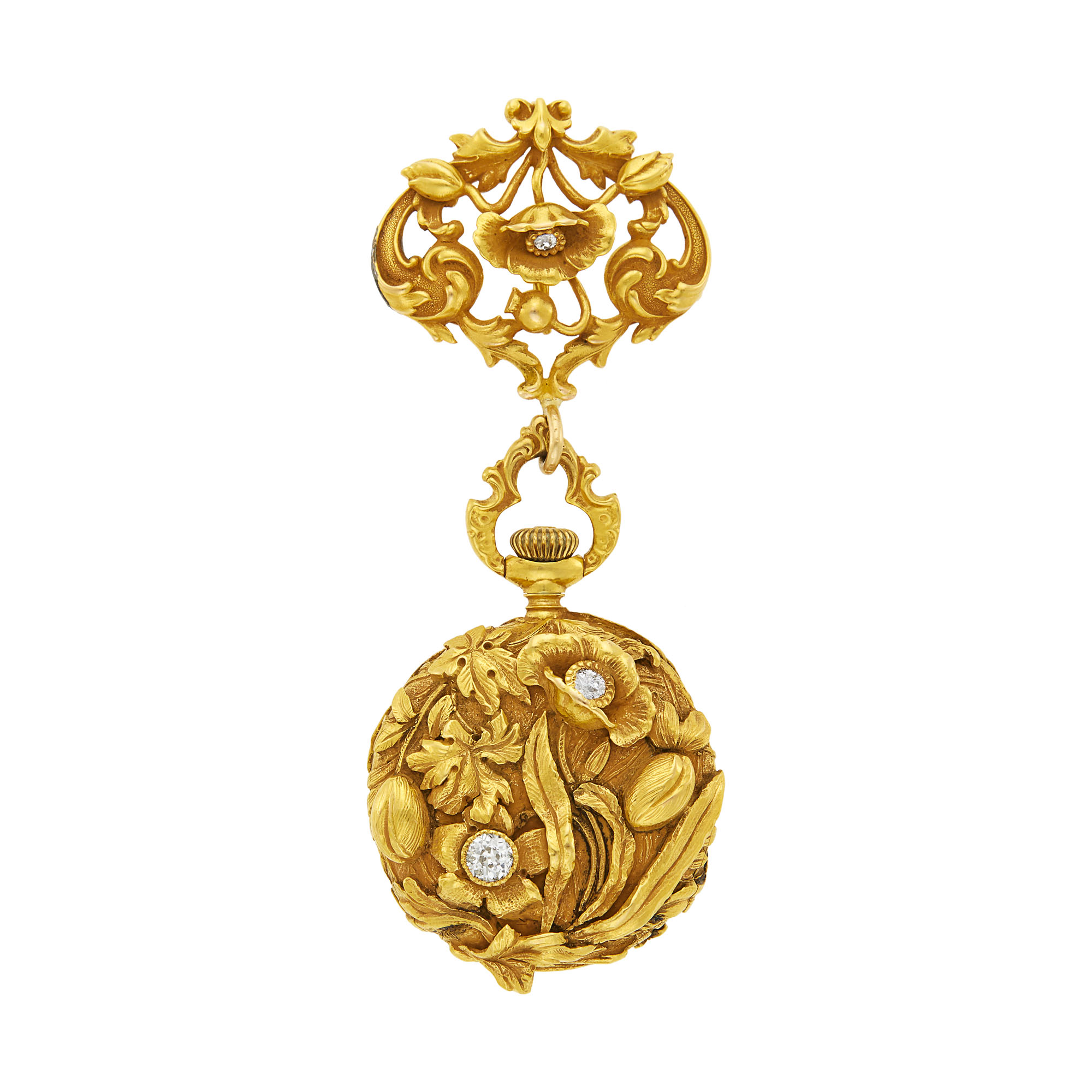 Lot image - Art Nouveau Gold and Diamond Lapel-Watch