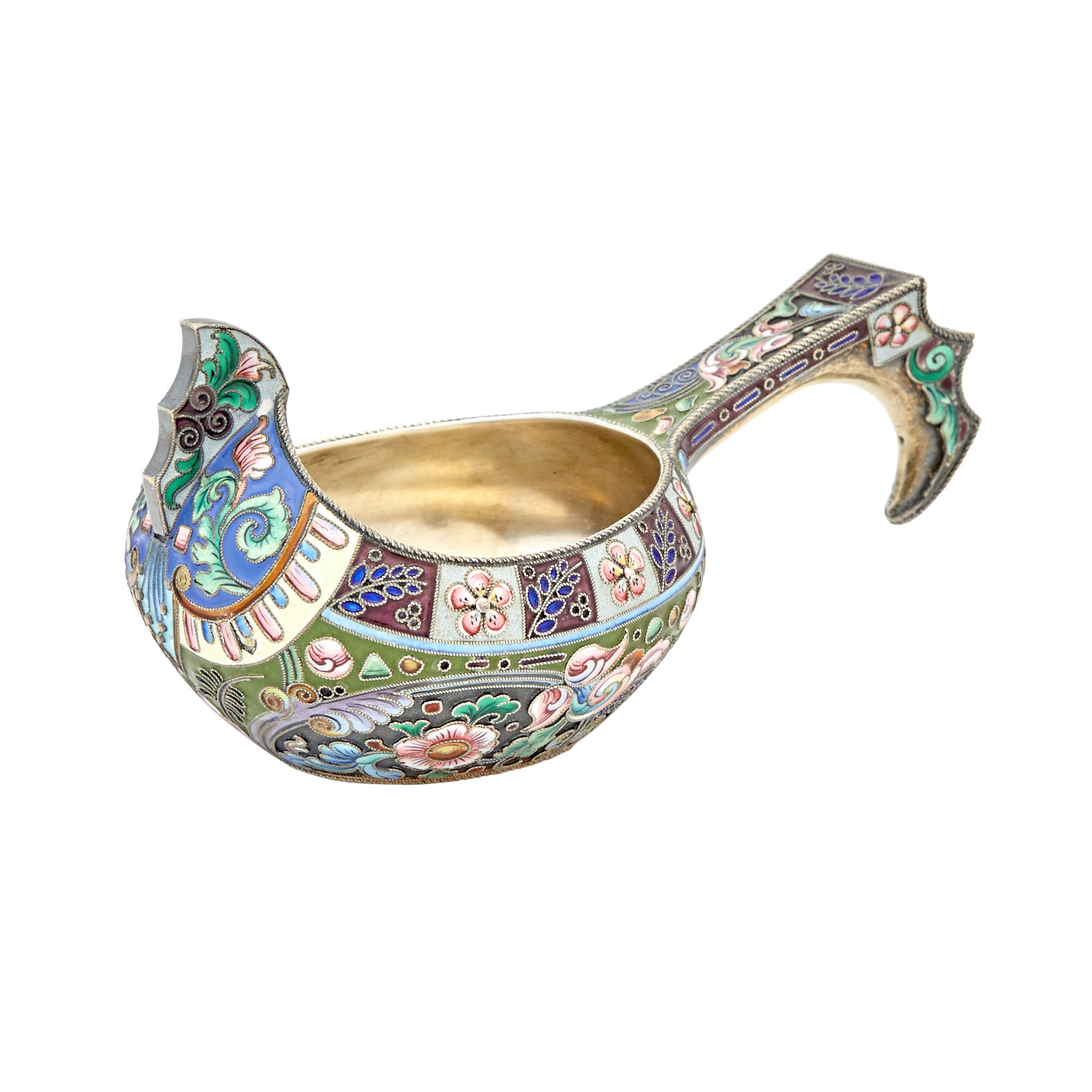 Lot image - Russian Silver and Cloisonné Enamel Kovsh