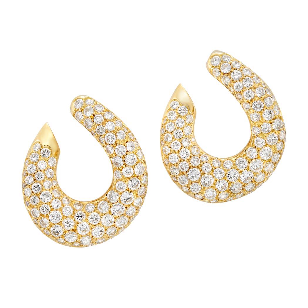 Lot image - Pair of Gold and Diamond Hoop Earrings