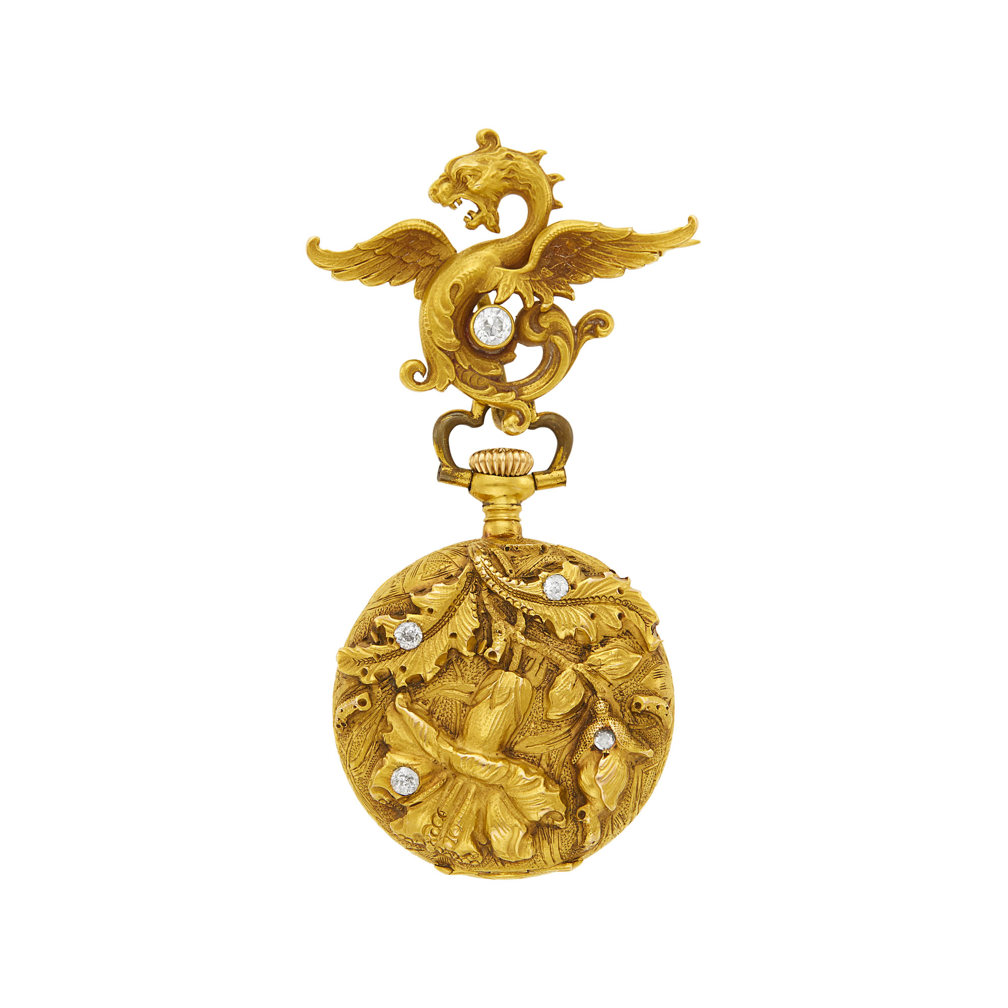 Lot image - Art Nouveau Gold and Diamond Lapel-Watch