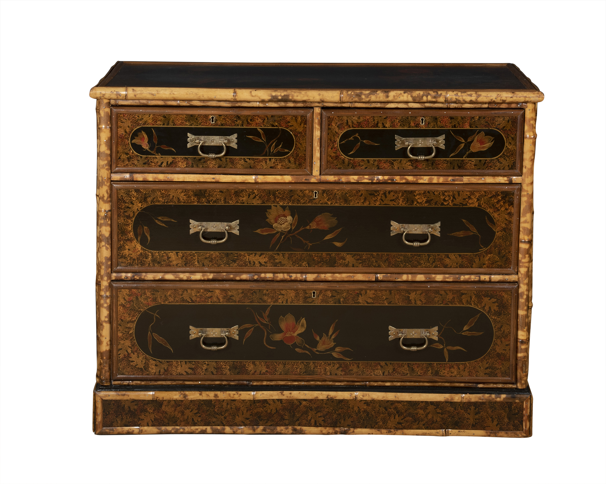 Lot image - Victorian Black Lacquer and Bamboo Chest of Drawers