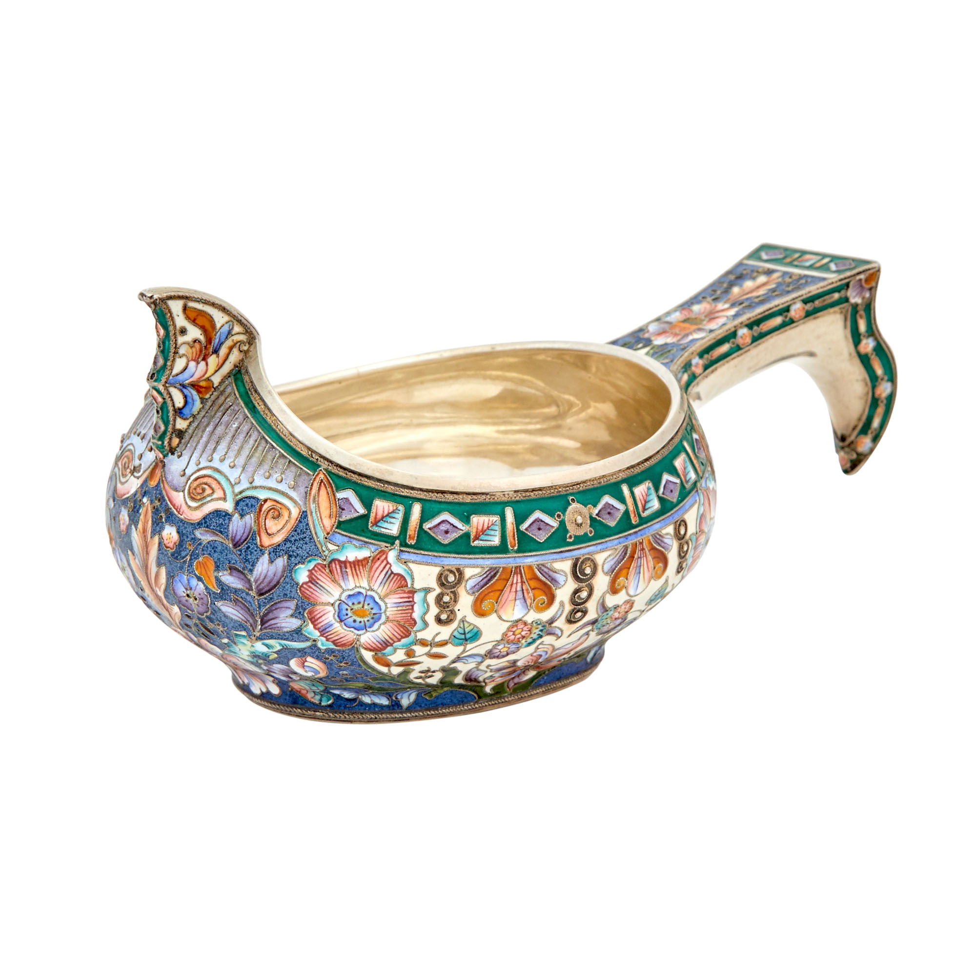 Lot image - Russian Silver and Cloisonné Enamel Kovsh