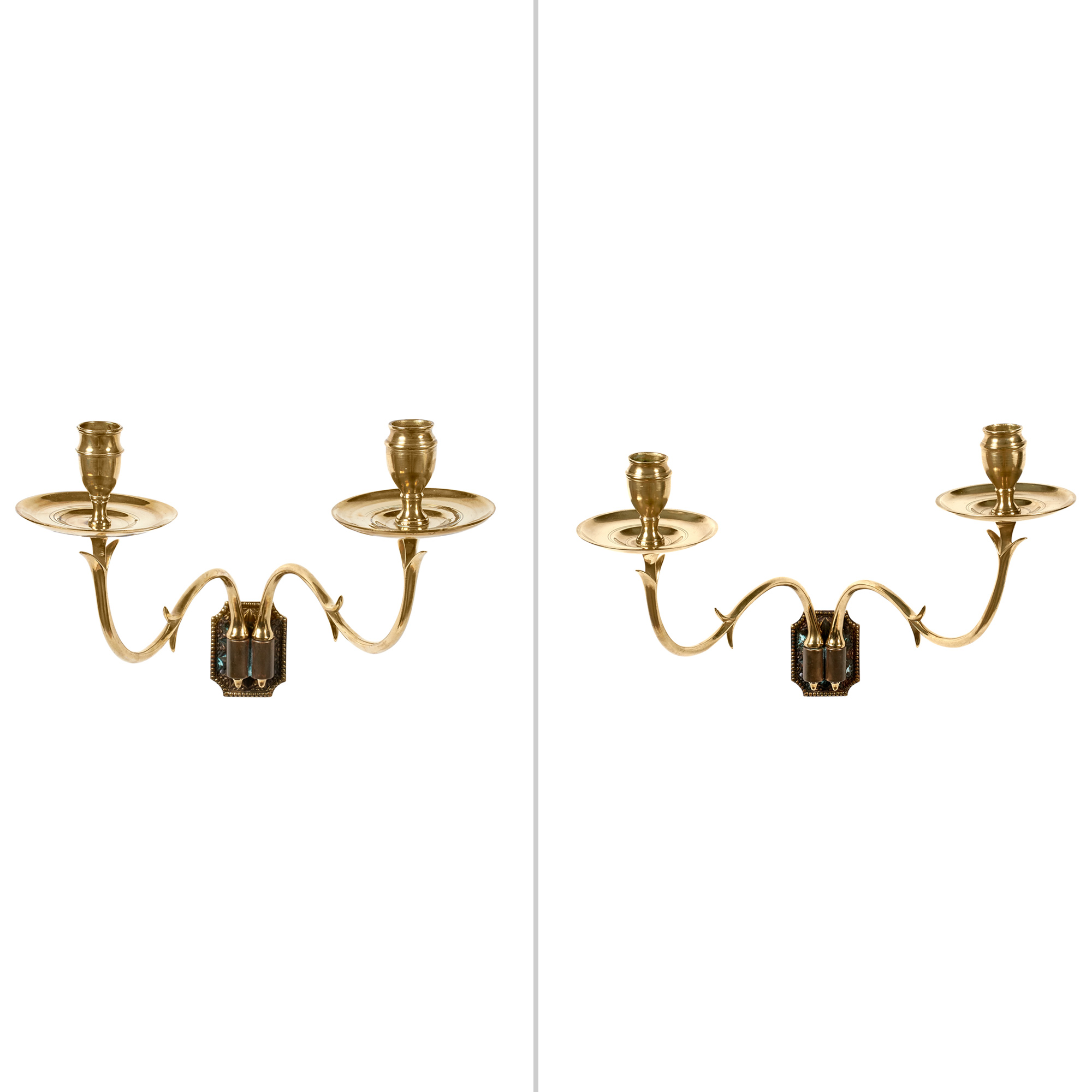 Lot image - Pair of English Brass Two-Light Sconces