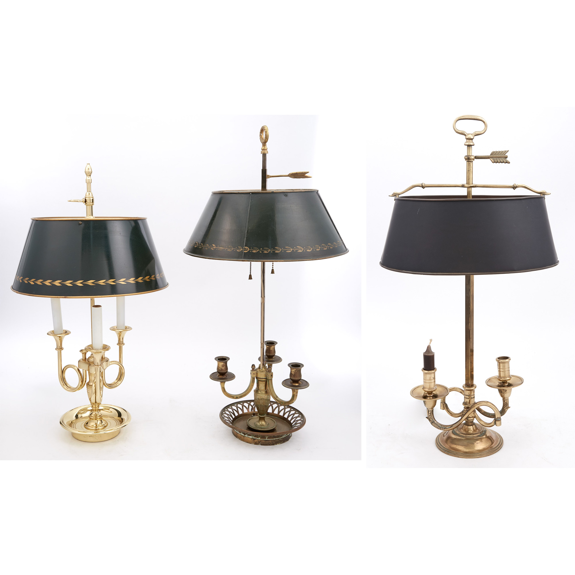 Lot image - Group of Three Brass Bouillotte Lamps