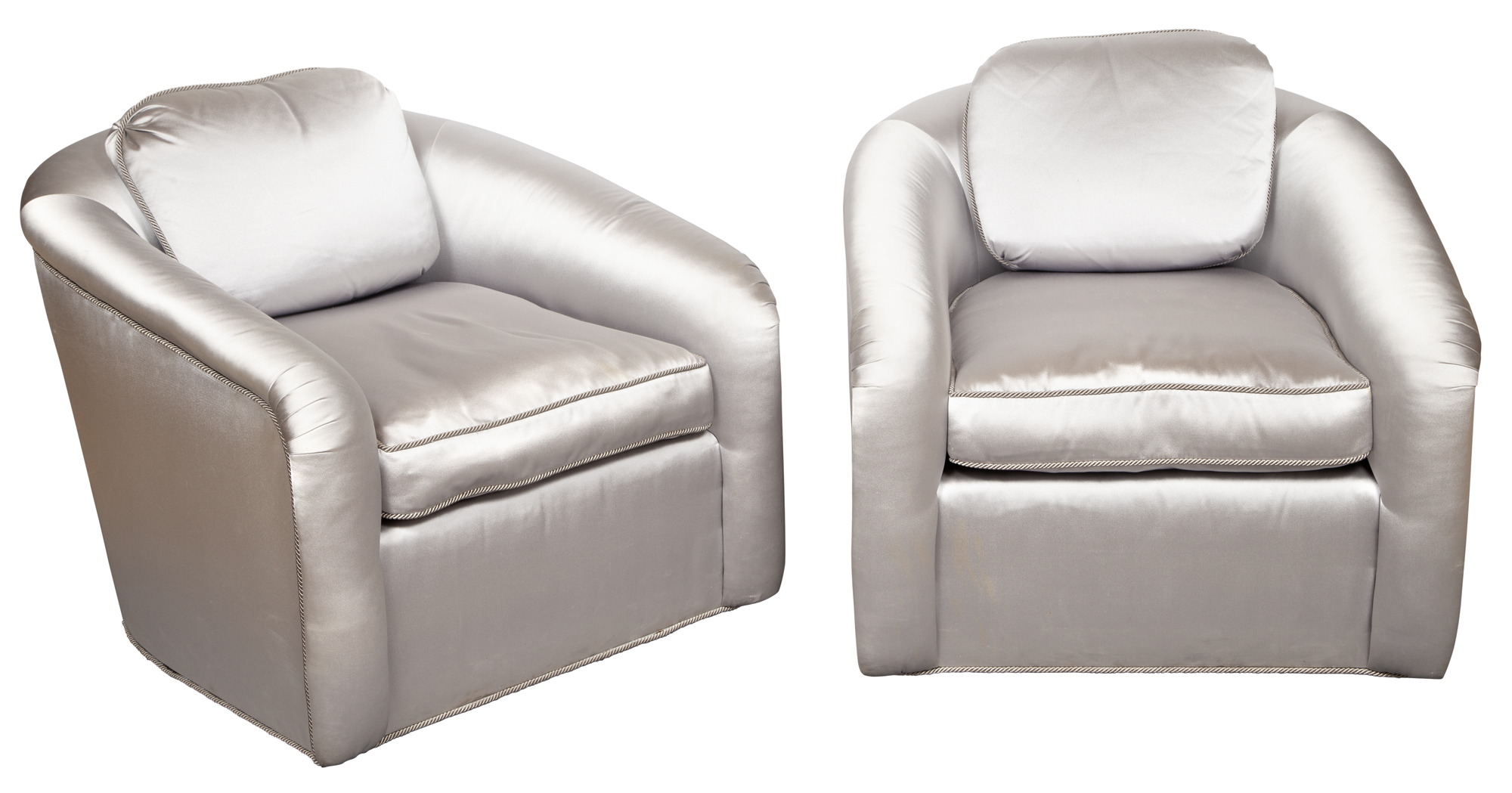 Lot image - Pair of Art Deco Style Silk Upholstered Club Chairs