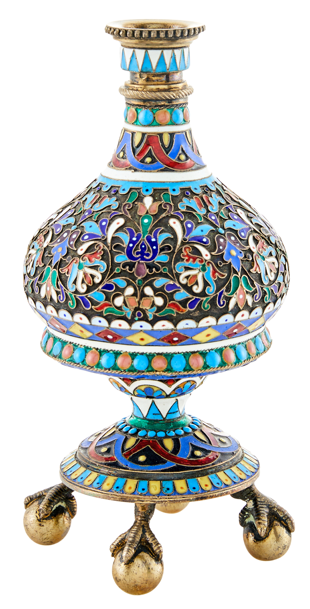 Lot image - Russian Silver-Gilt and Cloisonné Enamel Scent Flask