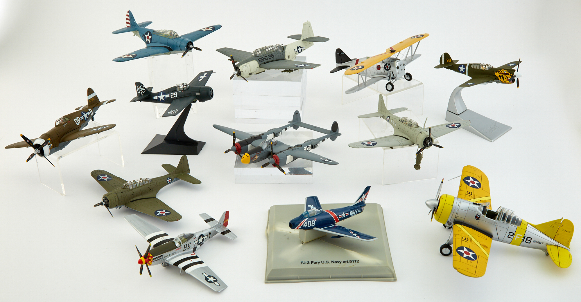 Lot image - [AVIATION]  Group of about ten World War II era model airplanes.