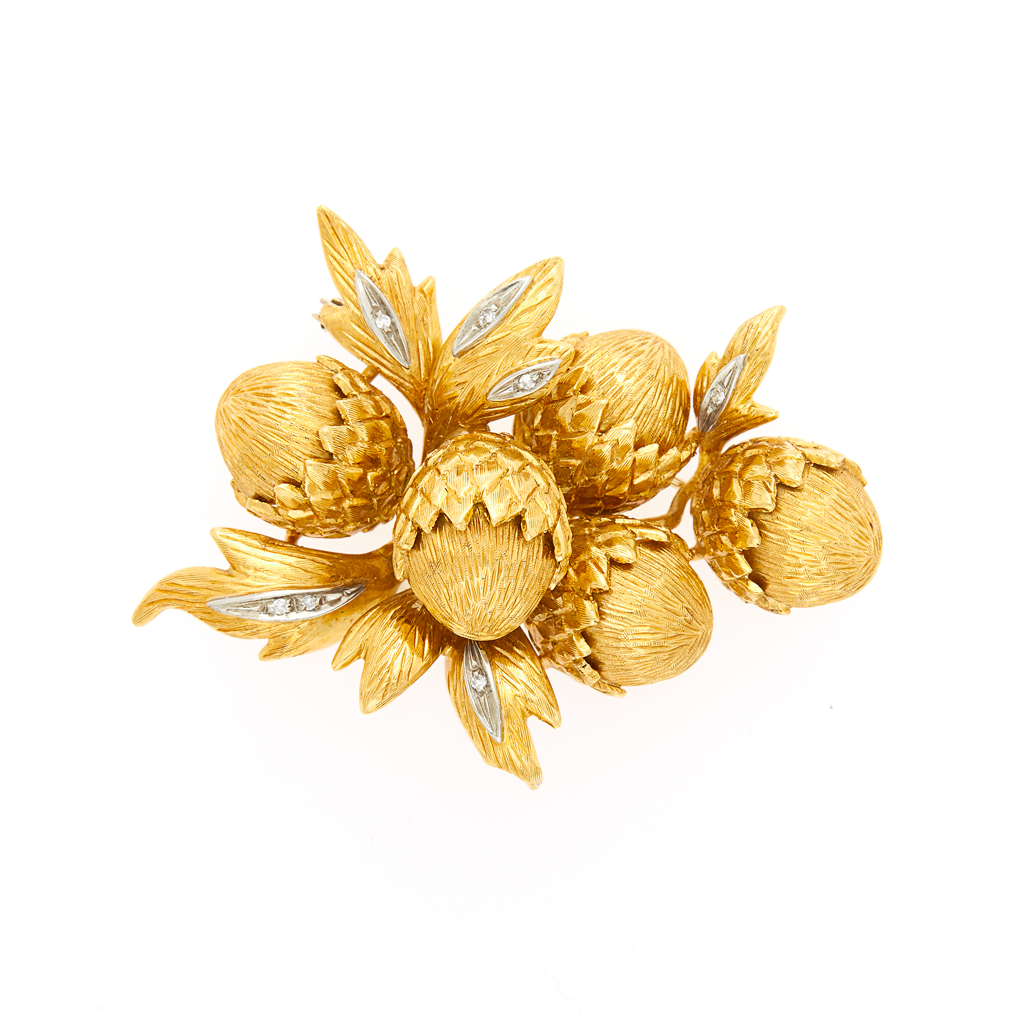 Lot image - Two-Color Gold and Diamond Acorn Brooch