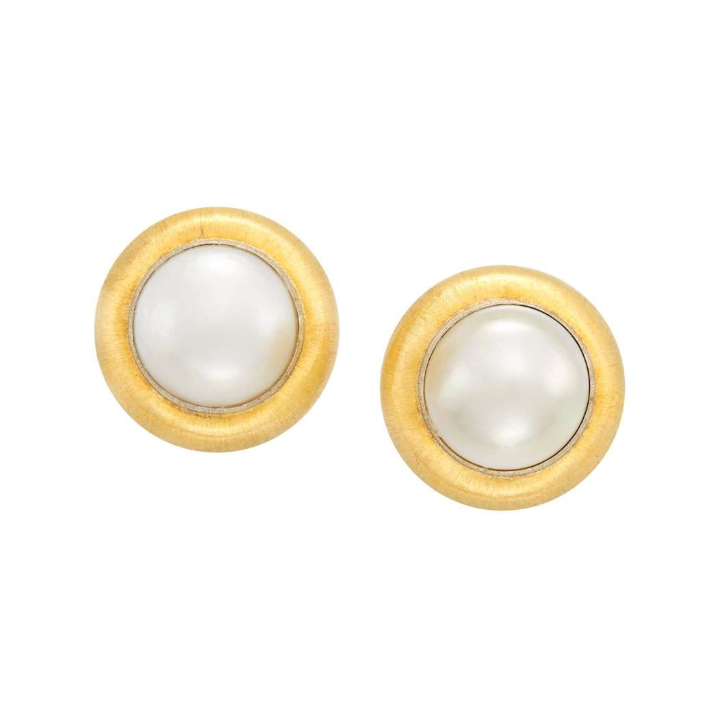 Lot image - Pair of Two-Color Gold and Mabe Pearl Earrings, Buccellati