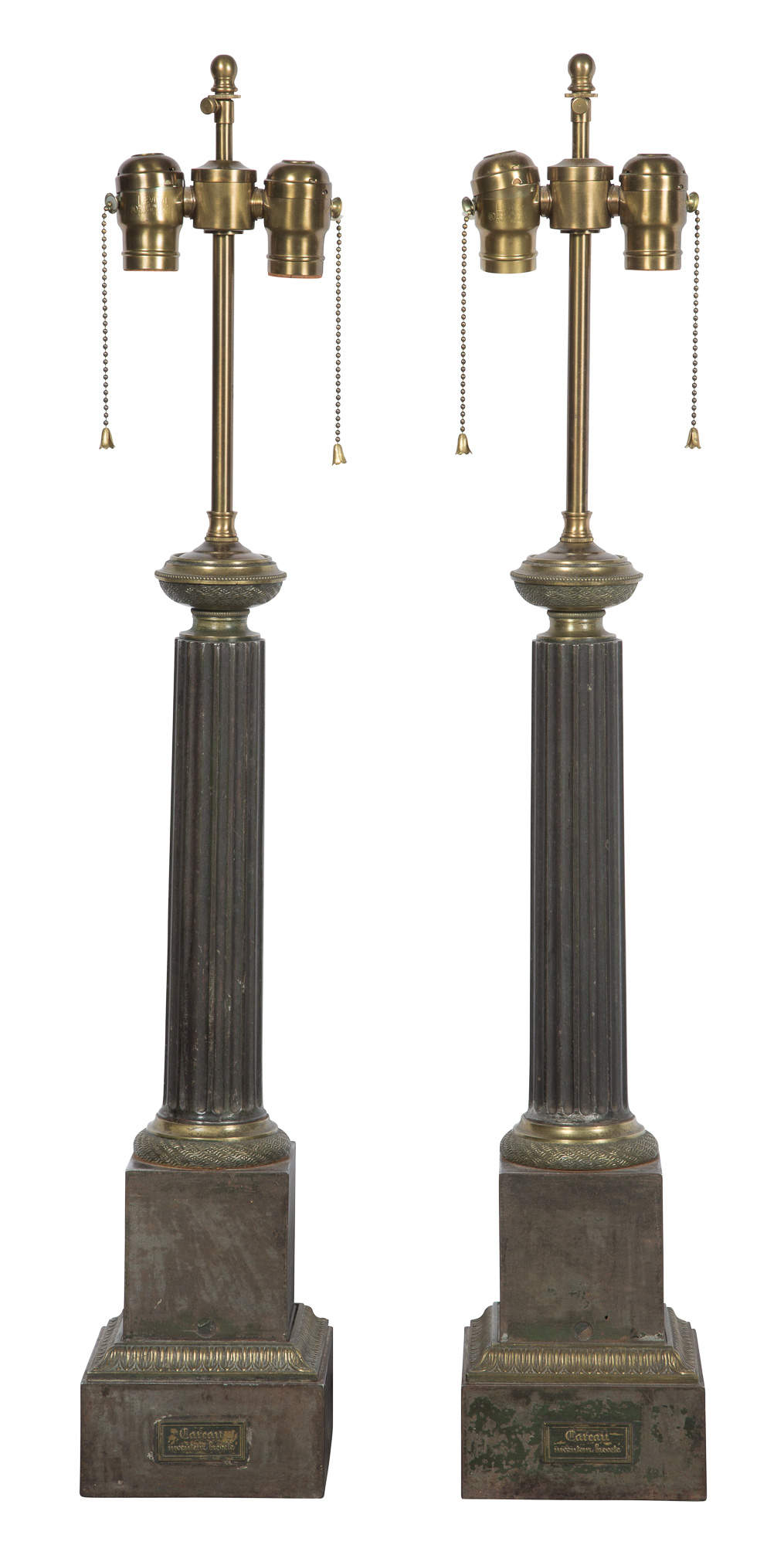 Lot image - Pair of Gilt and Patinated Metal Columnar Lamps
